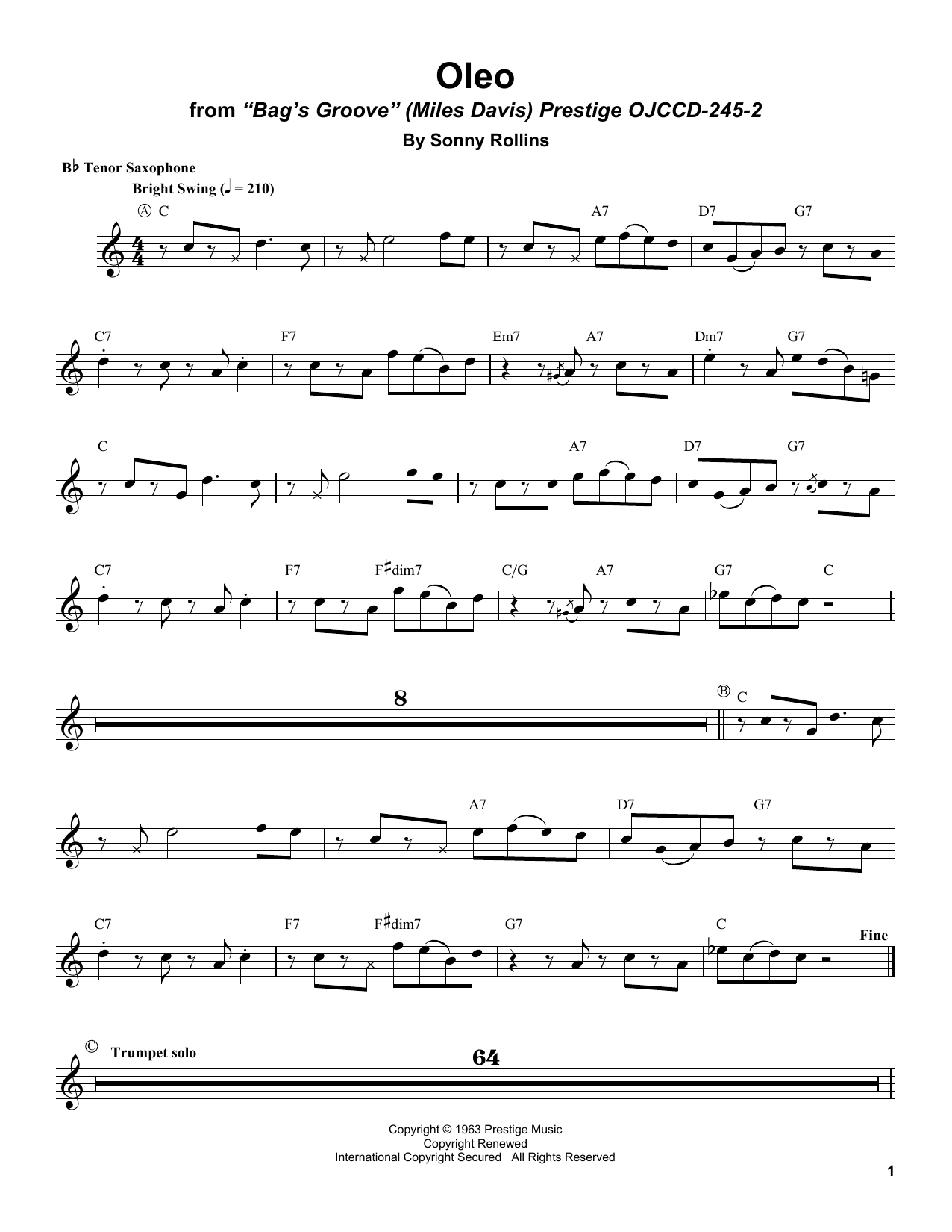 Oleo (Tenor Sax Transcription) von Sonny Rollins