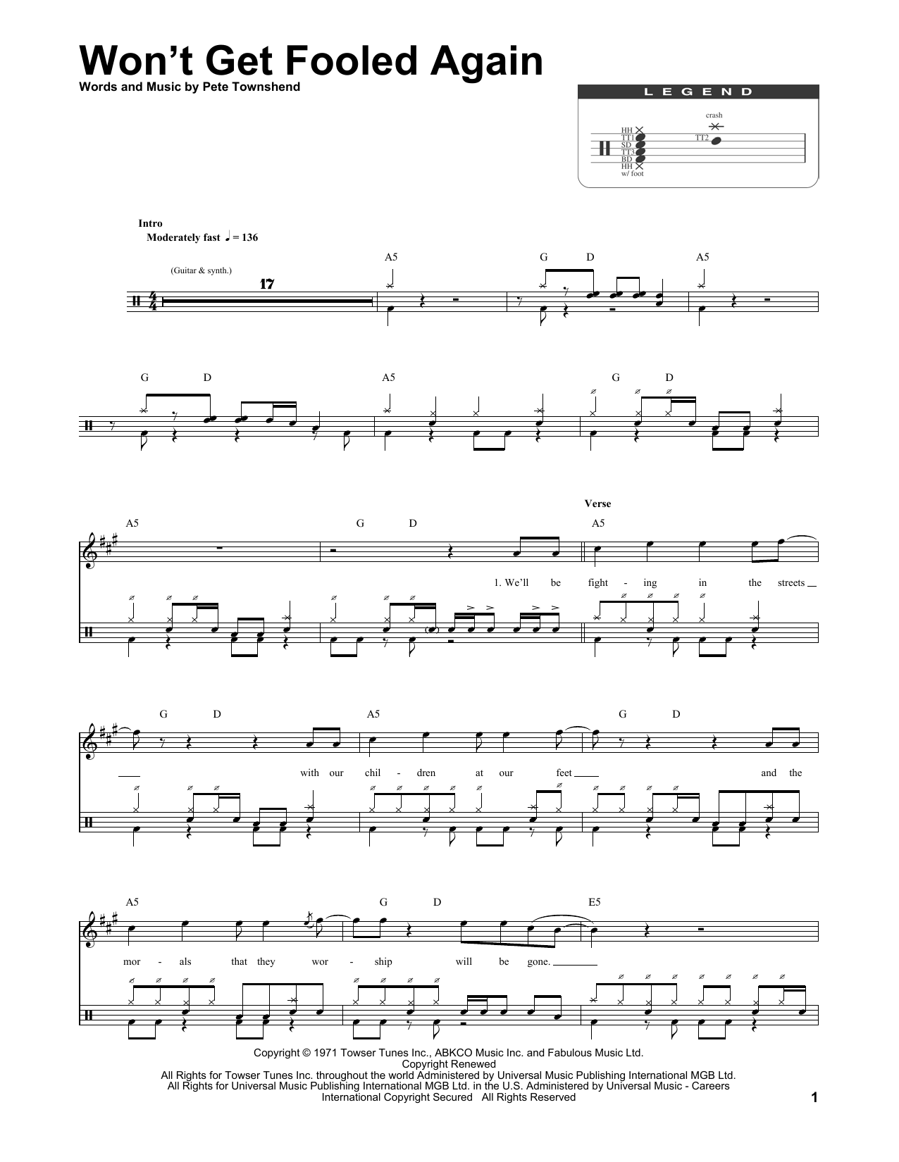 Won't Get Fooled Again (Drums Transcription) von The Who