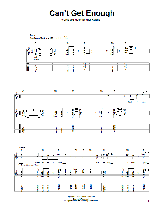 Can't Get Enough (Guitar Tab (Single Guitar)) von Bad Company