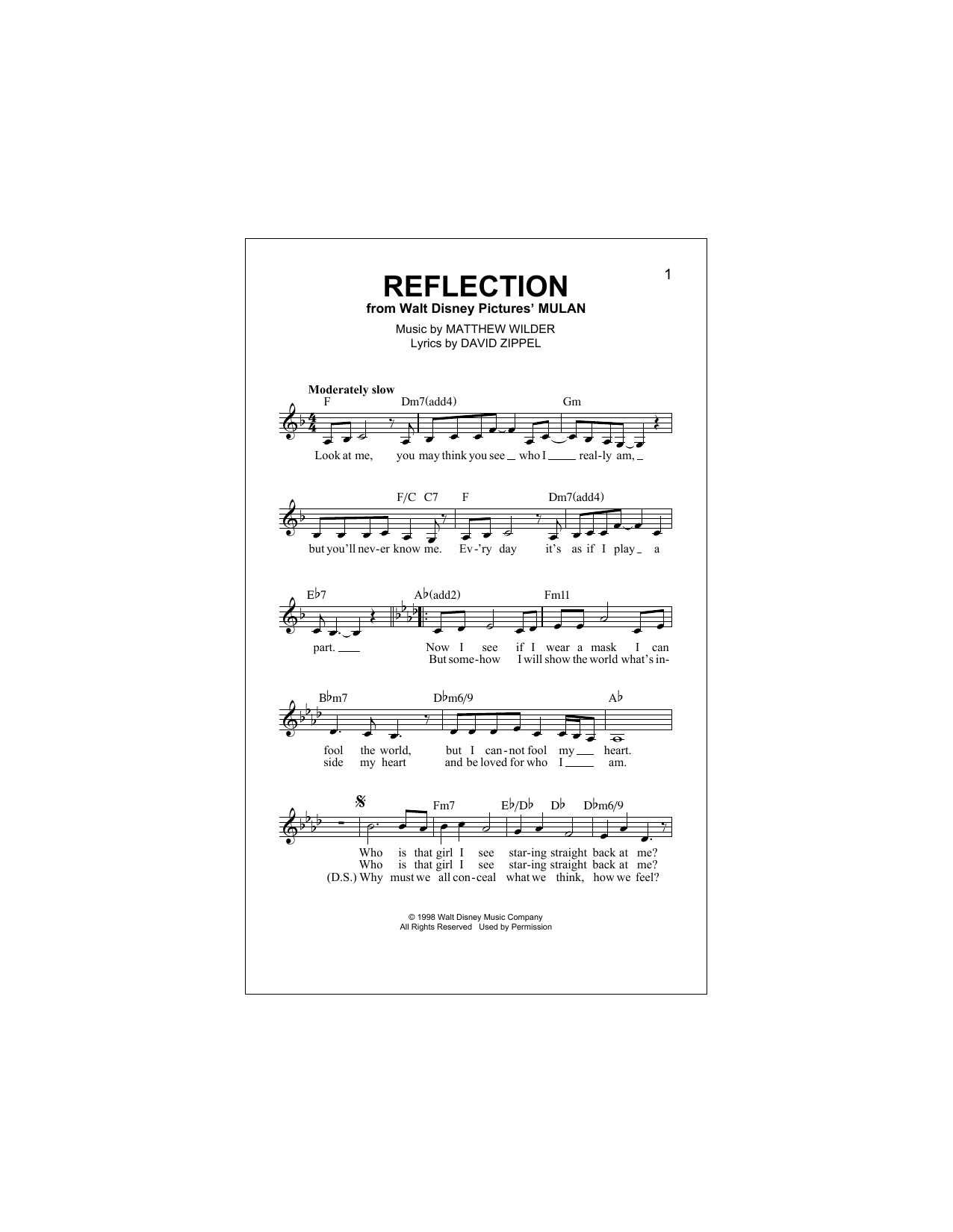 Reflection (Pop Version) (from Mulan) (Lead Sheet / Fake Book) von Christina Aguilera