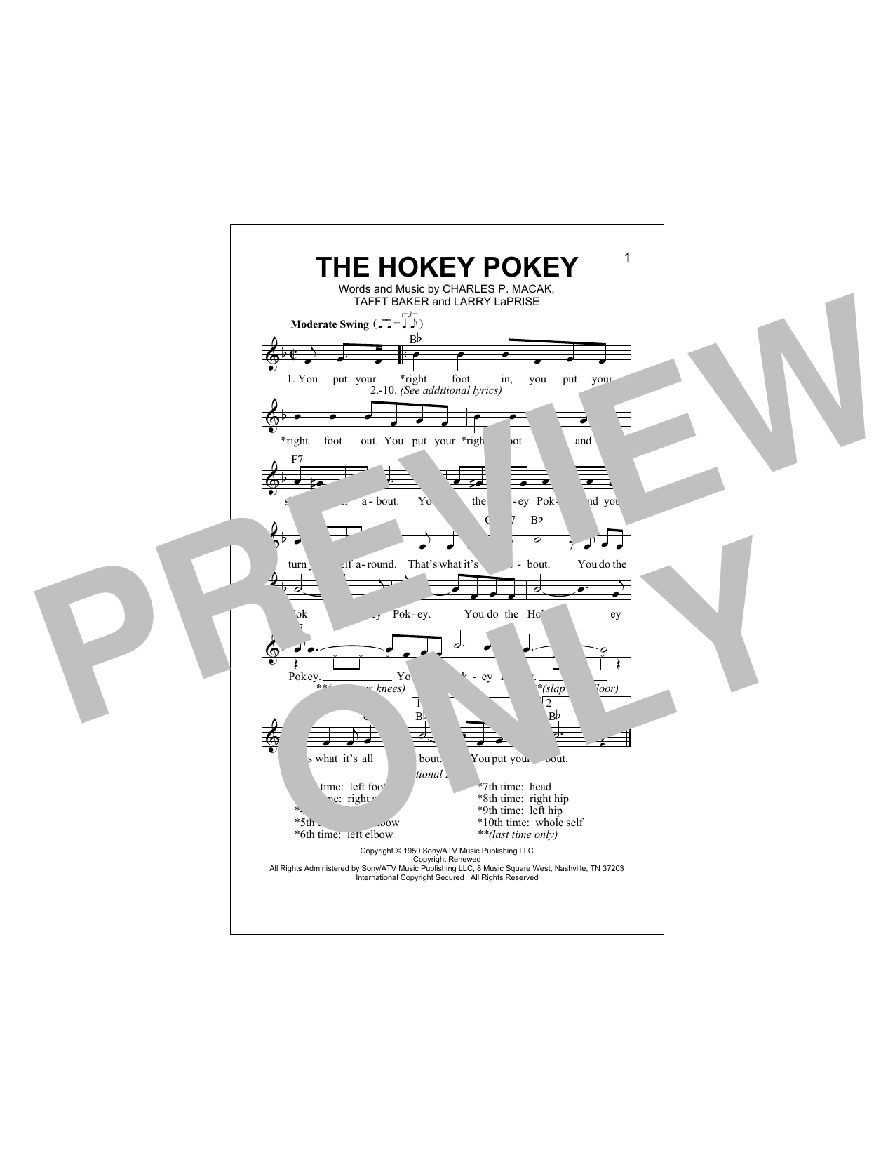The Hokey Pokey (Lead Sheet / Fake Book) von Larry LaPrise