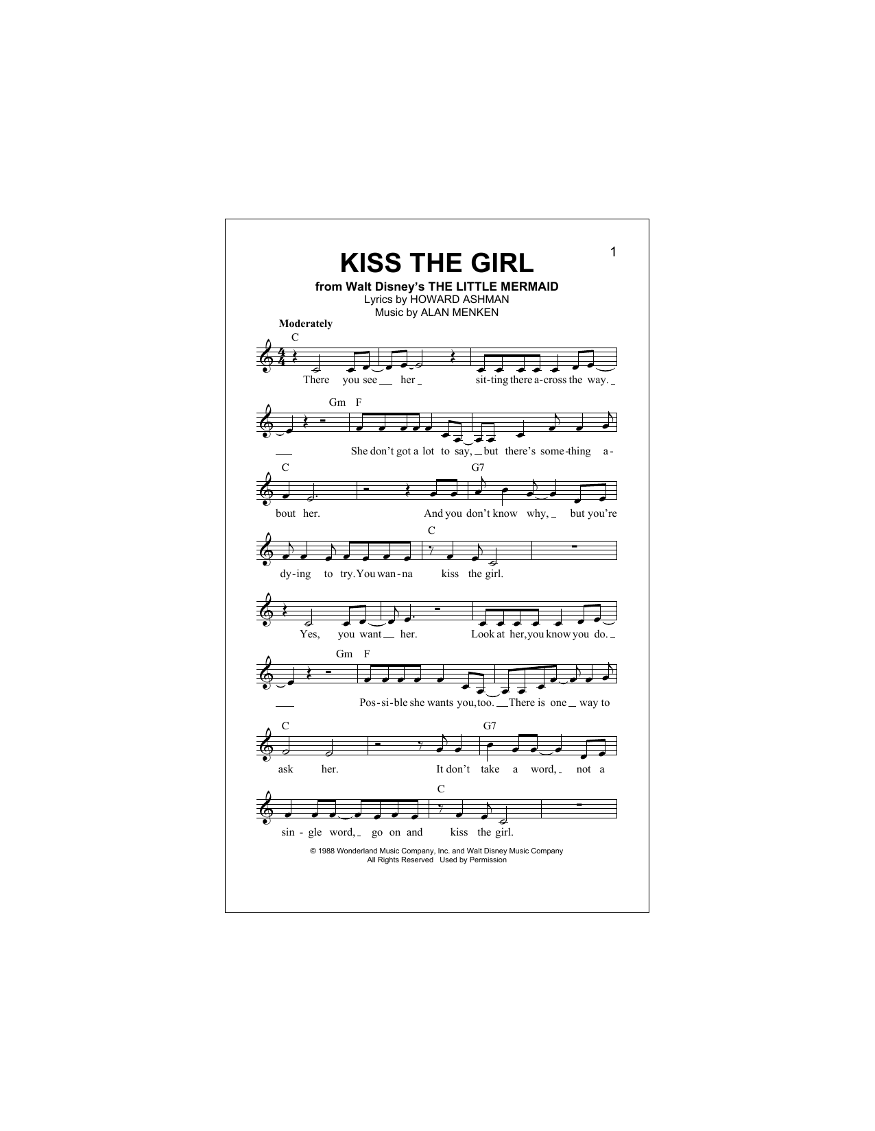 Kiss The Girl (from The Little Mermaid) (Lead Sheet / Fake Book) von Alan Menken & Howard Ashman