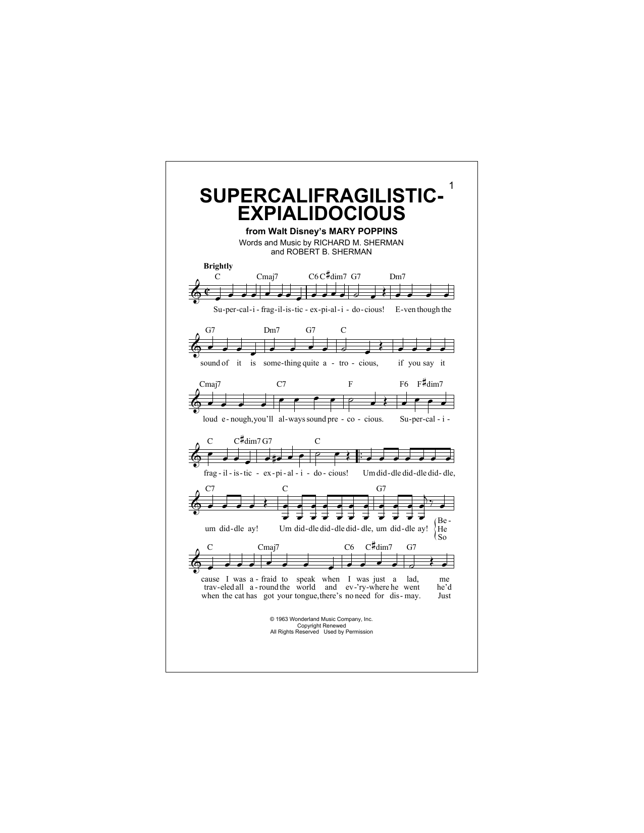 Supercalifragilisticexpialidocious (from Mary Poppins) (Lead Sheet / Fake Book) von Julie Andrews