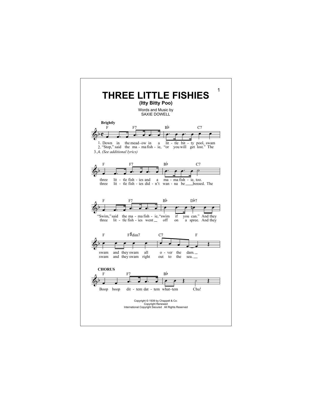 Three Little Fishies (Lead Sheet / Fake Book) von Saxie Dowell