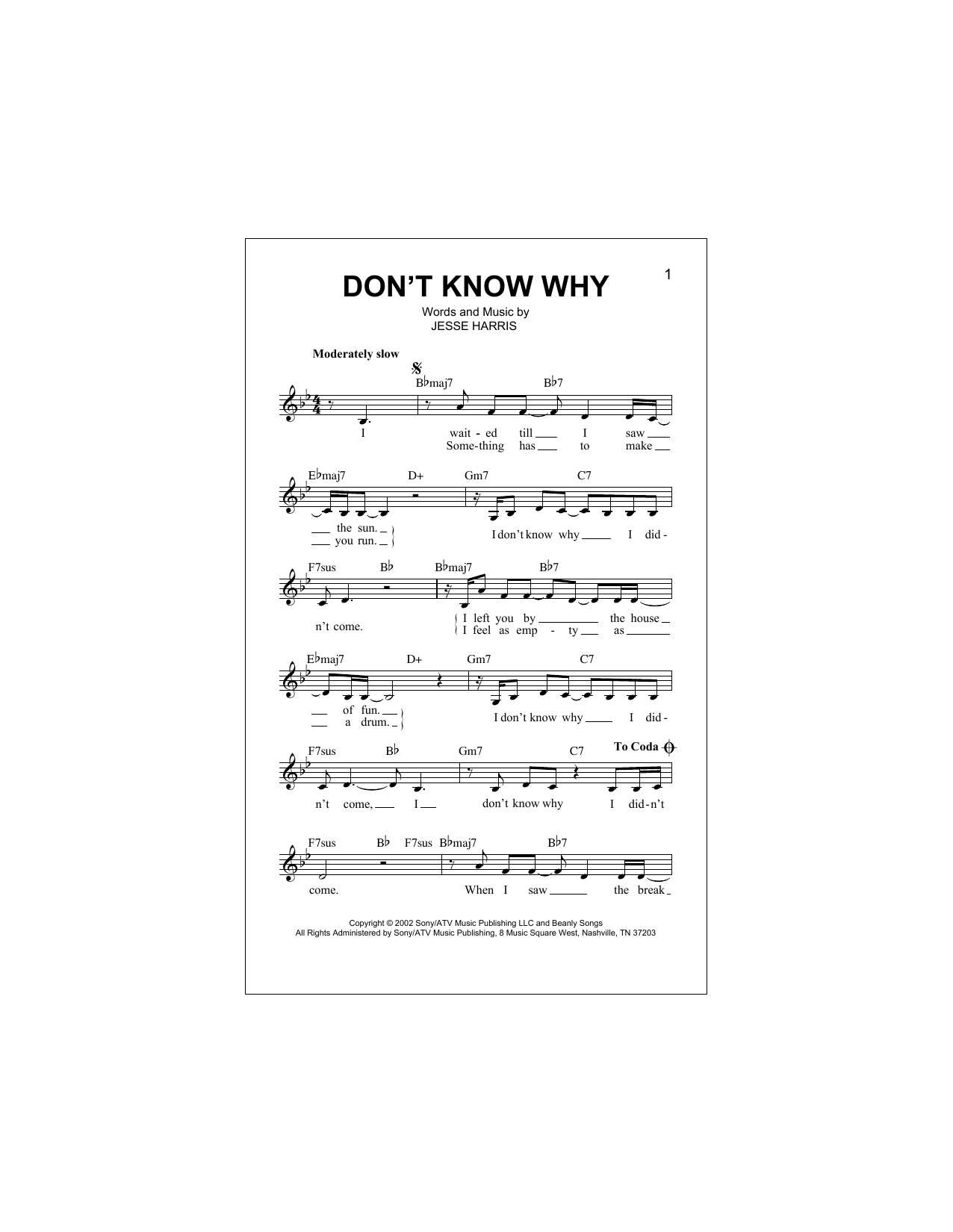 Don't Know Why (Lead Sheet / Fake Book) von Norah Jones