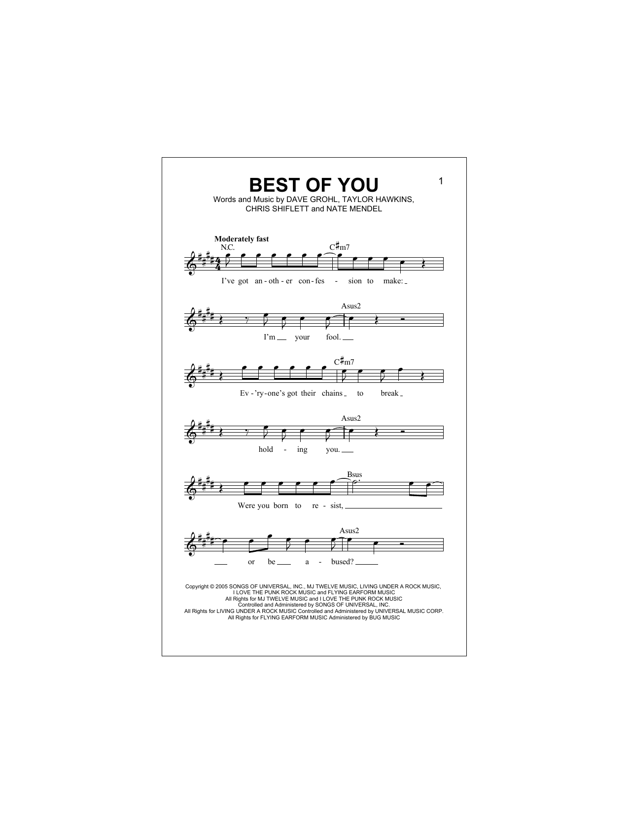 Best Of You (Lead Sheet / Fake Book) von Foo Fighters