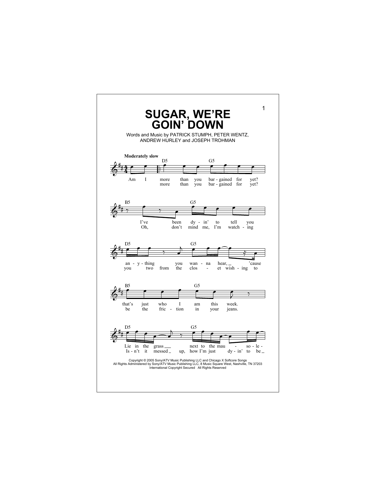 Sugar, We're Goin' Down (Lead Sheet / Fake Book) von Fall Out Boy