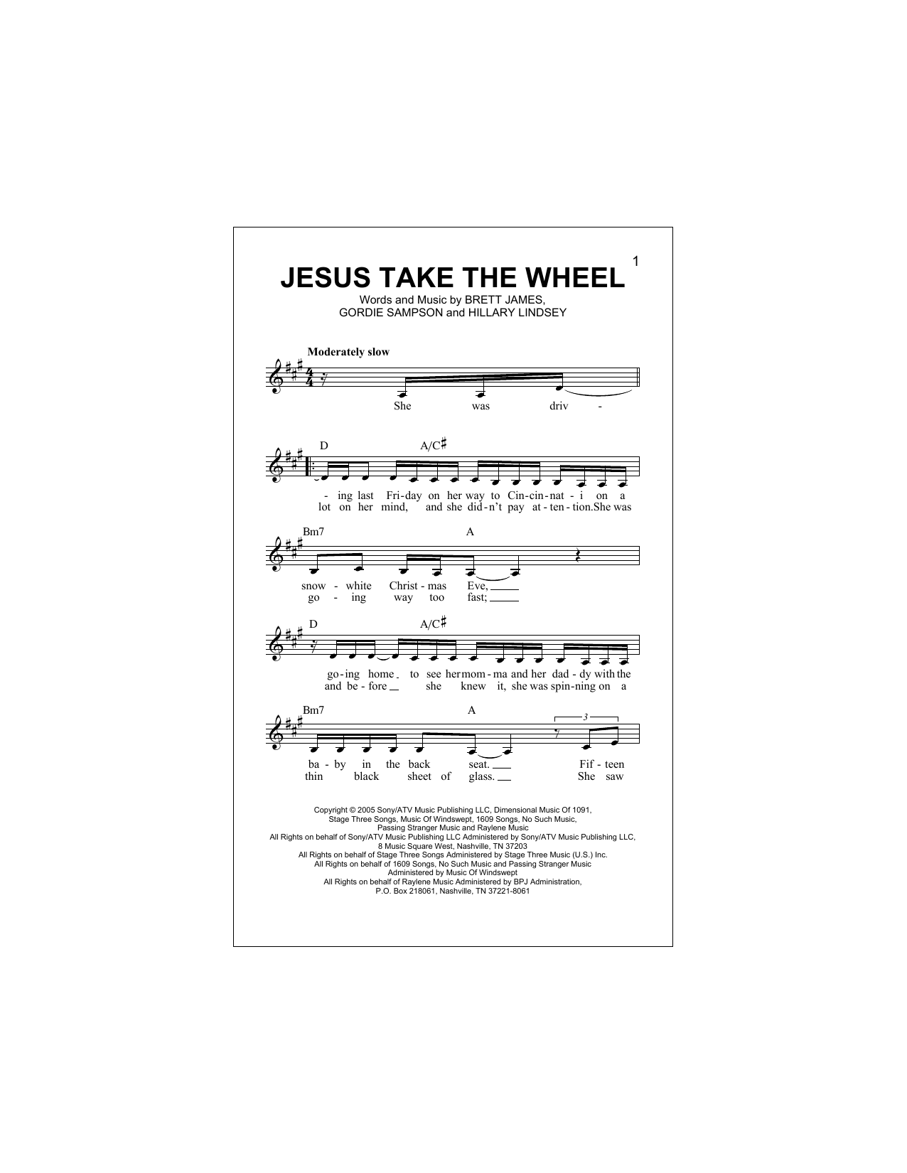 Jesus Take The Wheel (Lead Sheet / Fake Book) von Carrie Underwood