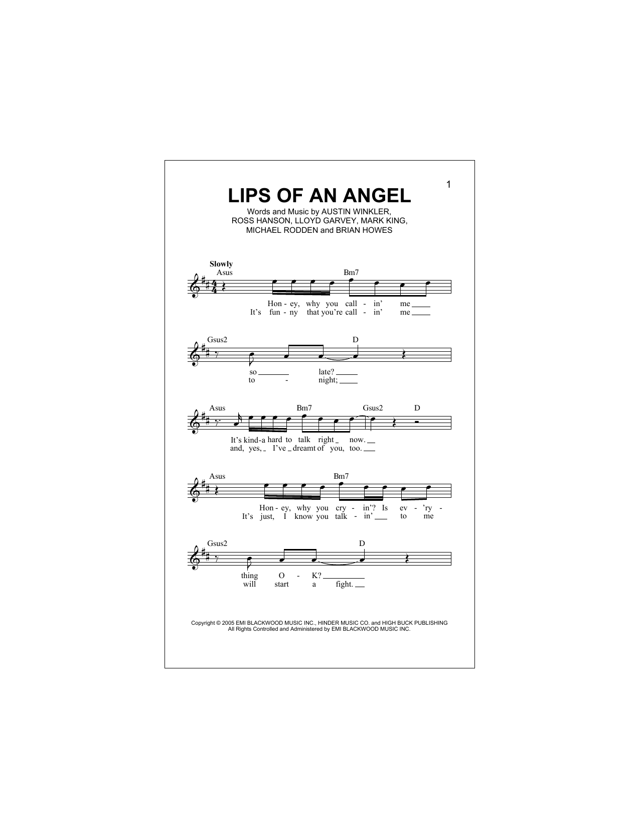 Lips Of An Angel (Lead Sheet / Fake Book) von Hinder