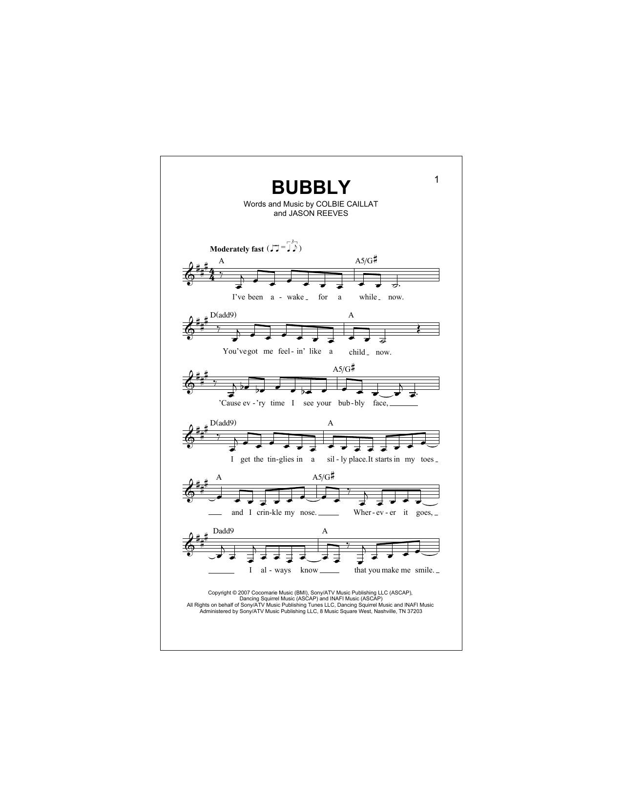 Bubbly (Lead Sheet / Fake Book) von Colbie Caillat