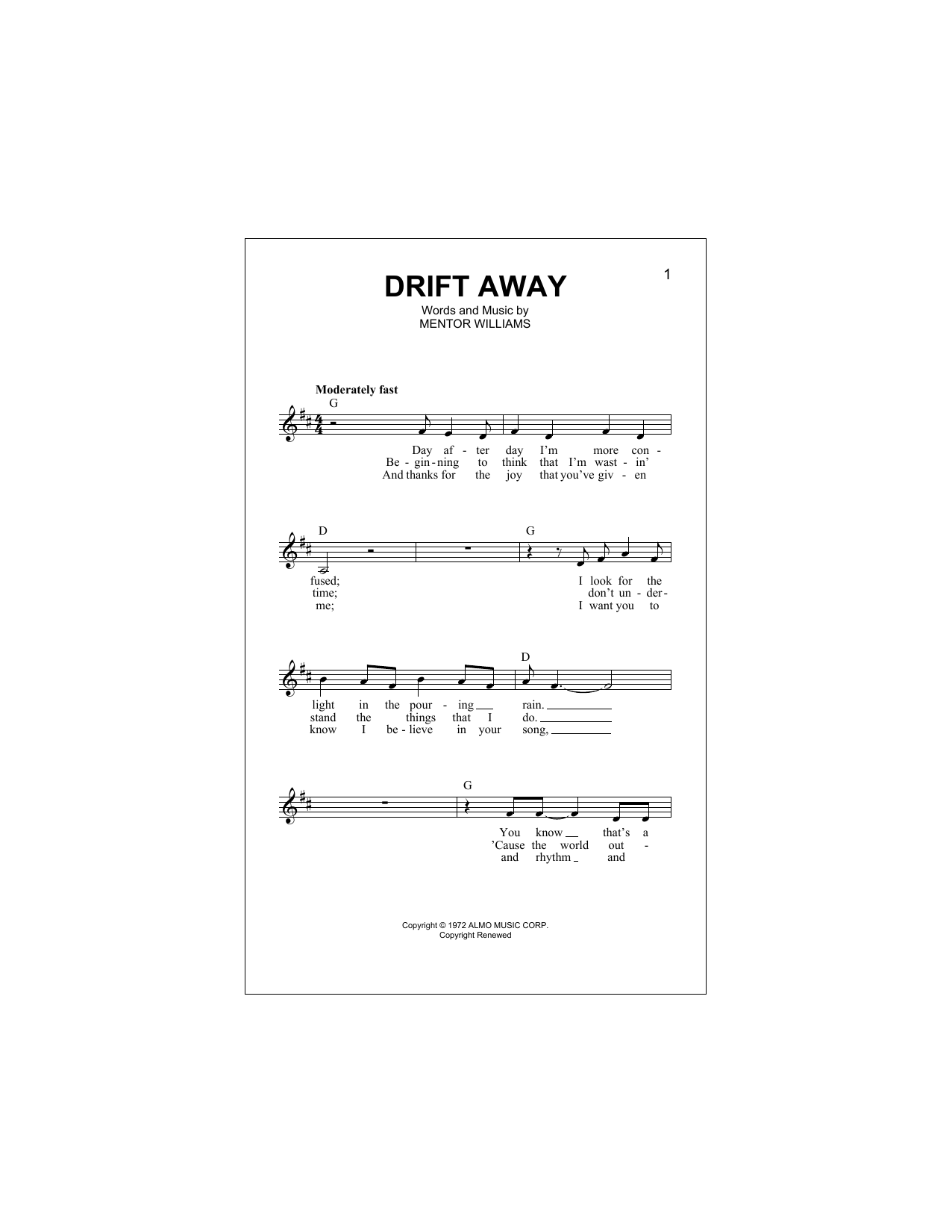 Drift Away (Lead Sheet / Fake Book) von Uncle Kracker featuring Dobie Gray