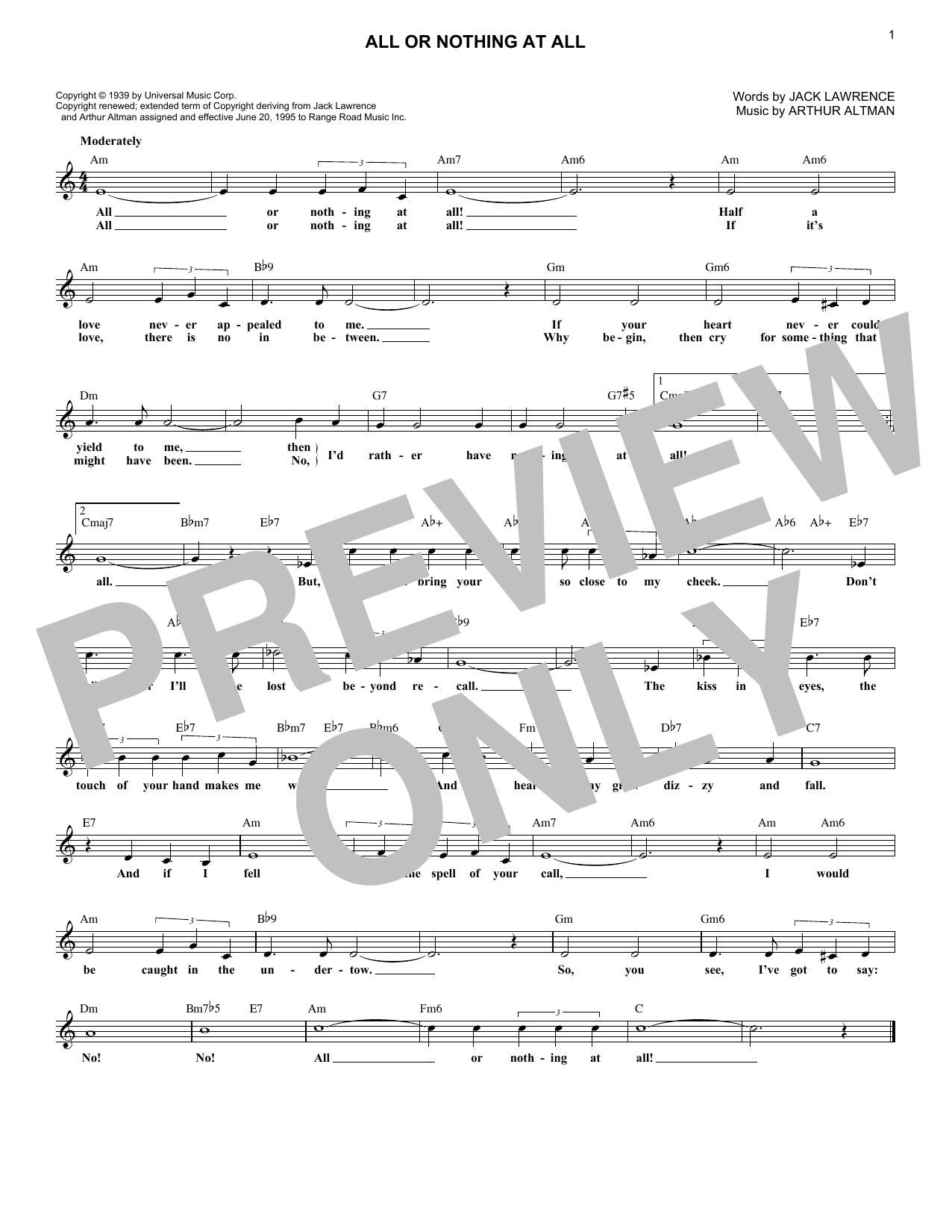 All Or Nothing At All (Lead Sheet / Fake Book) von Frank Sinatra