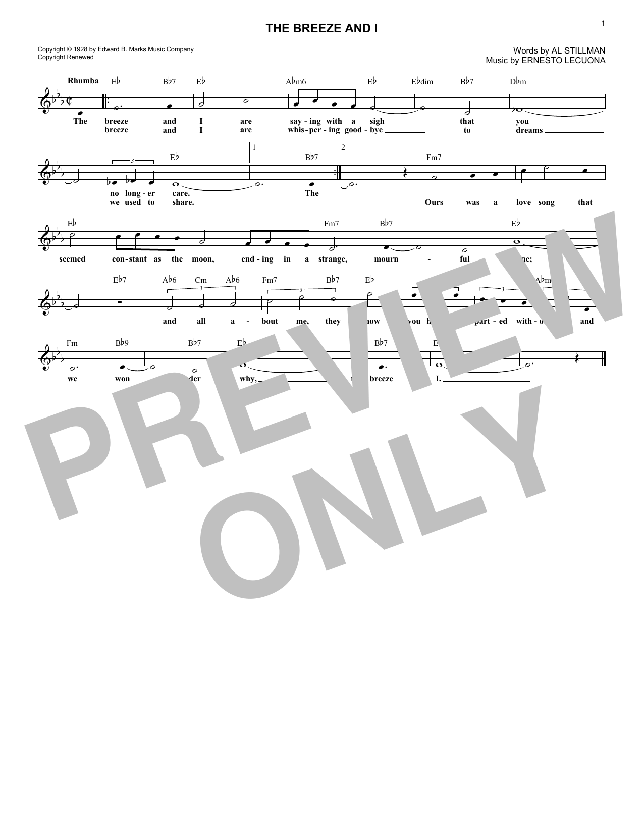 The Breeze And I (Lead Sheet / Fake Book) von Ernesto Lecuona