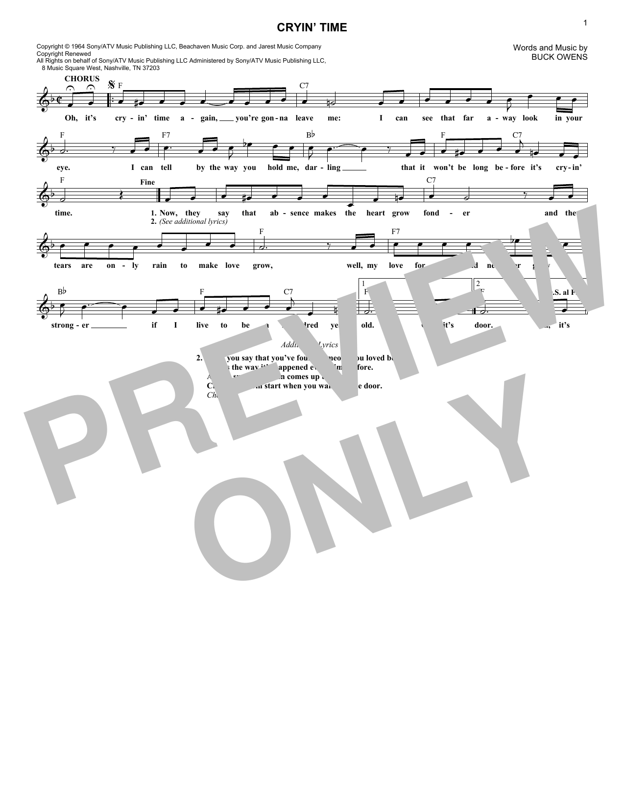 Cryin' Time (Lead Sheet / Fake Book) von Buck Owens