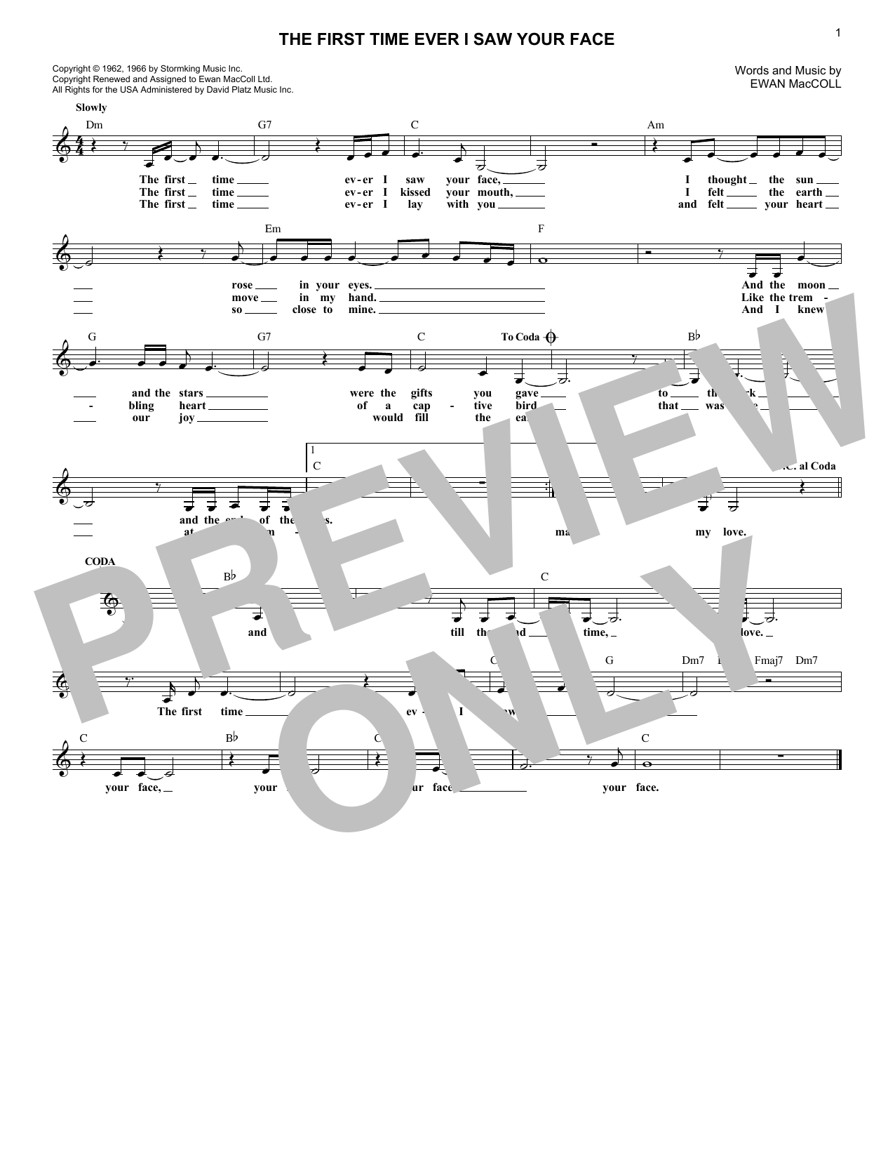 The First Time Ever I Saw Your Face (Lead Sheet / Fake Book) von Roberta Flack