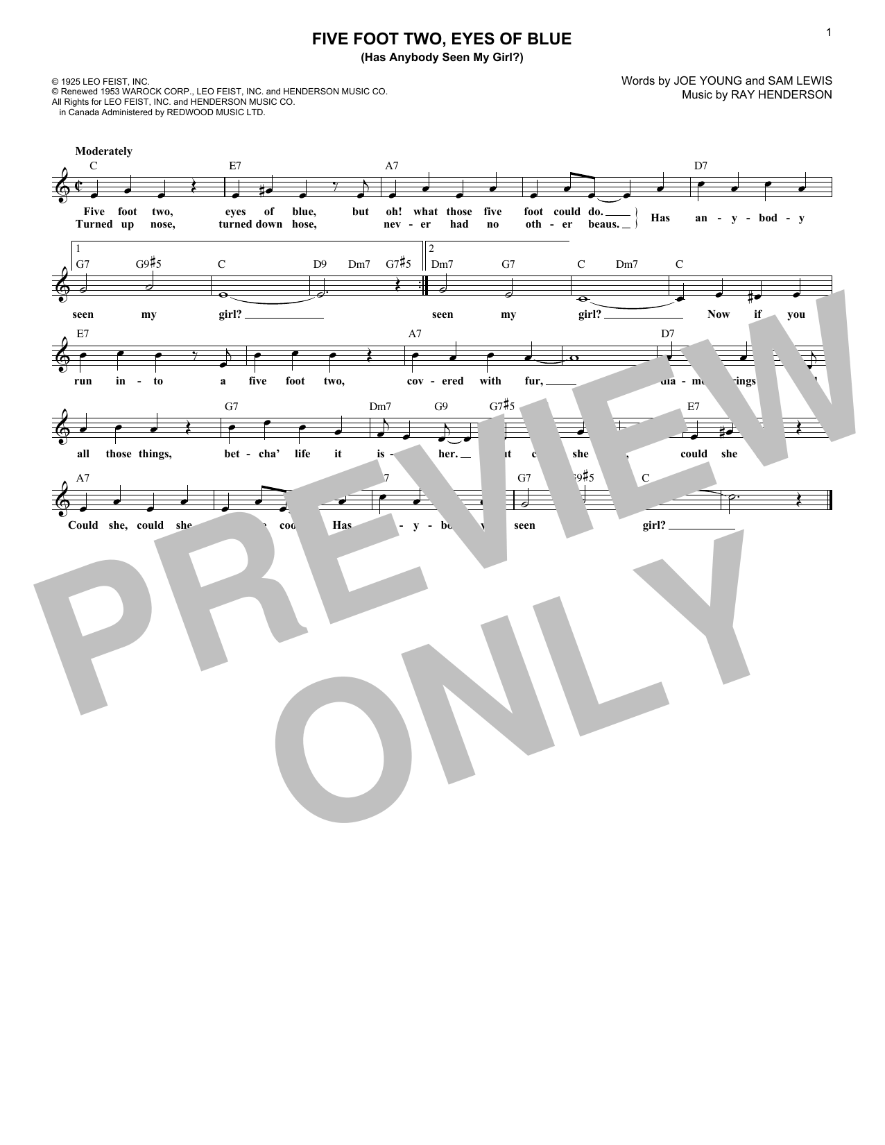 Five Foot Two, Eyes Of Blue (Has Anybody Seen My Girl?) (Lead Sheet / Fake Book) von Joe Young