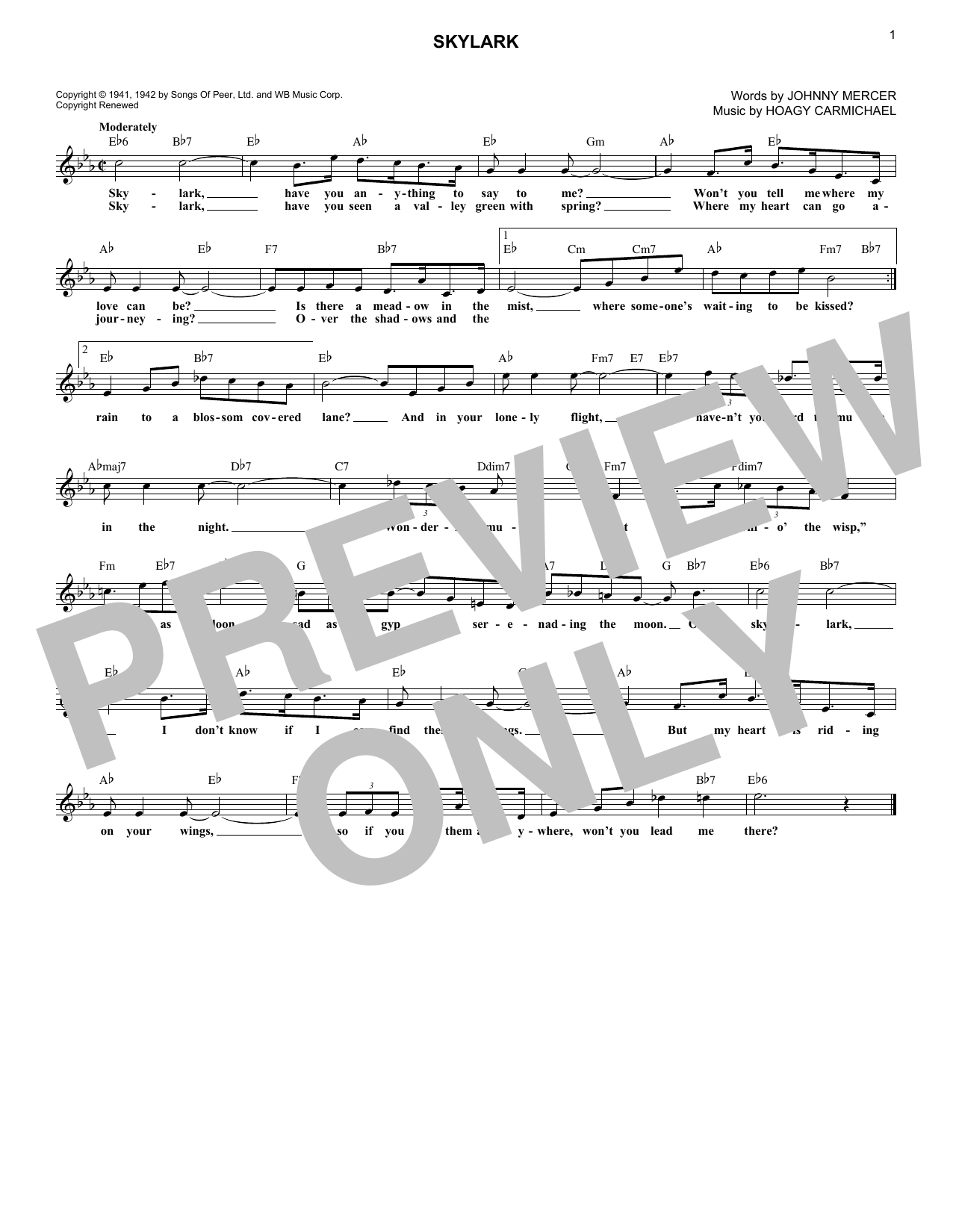 Skylark (Lead Sheet / Fake Book) von Hoagy Carmichael