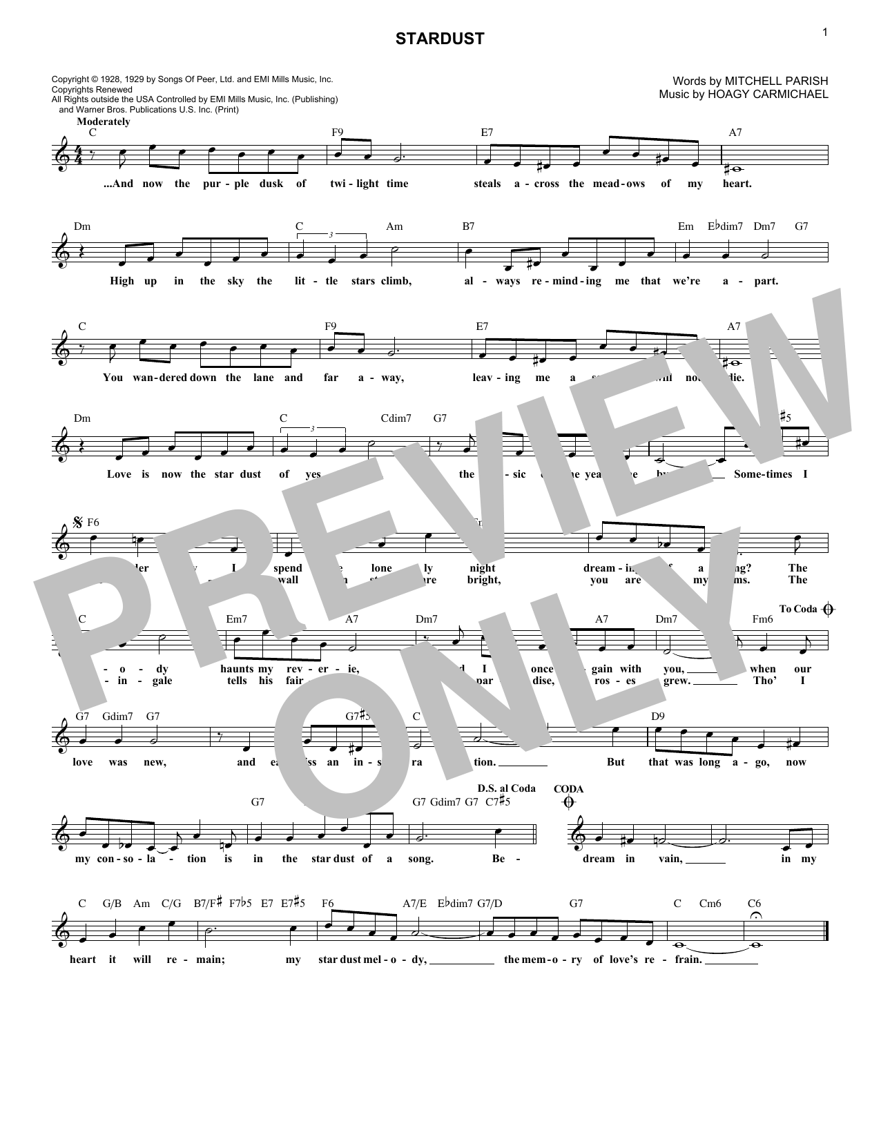 Stardust (Lead Sheet / Fake Book) von Hoagy Carmichael