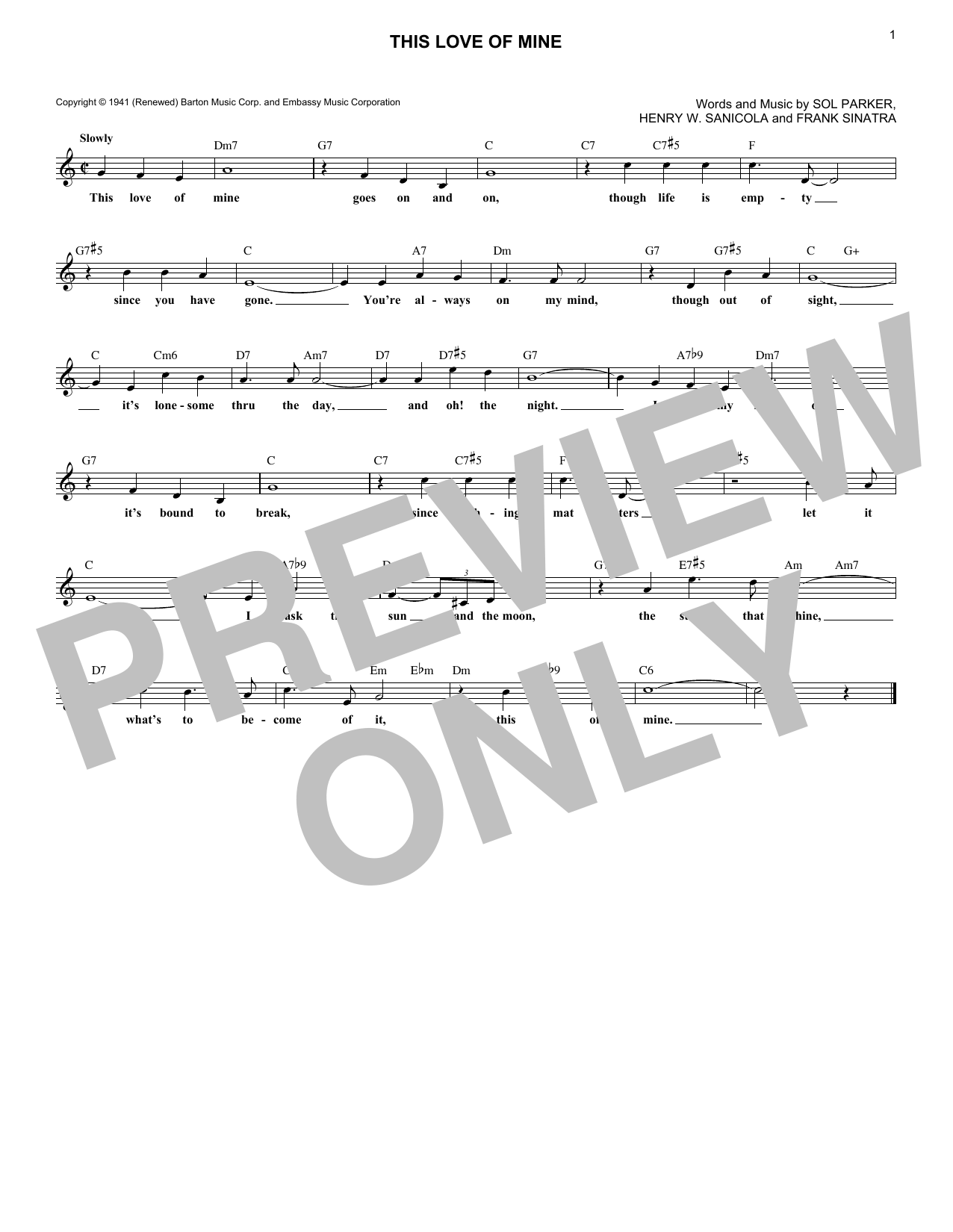 This Love Of Mine (Lead Sheet / Fake Book) von Frank Sinatra