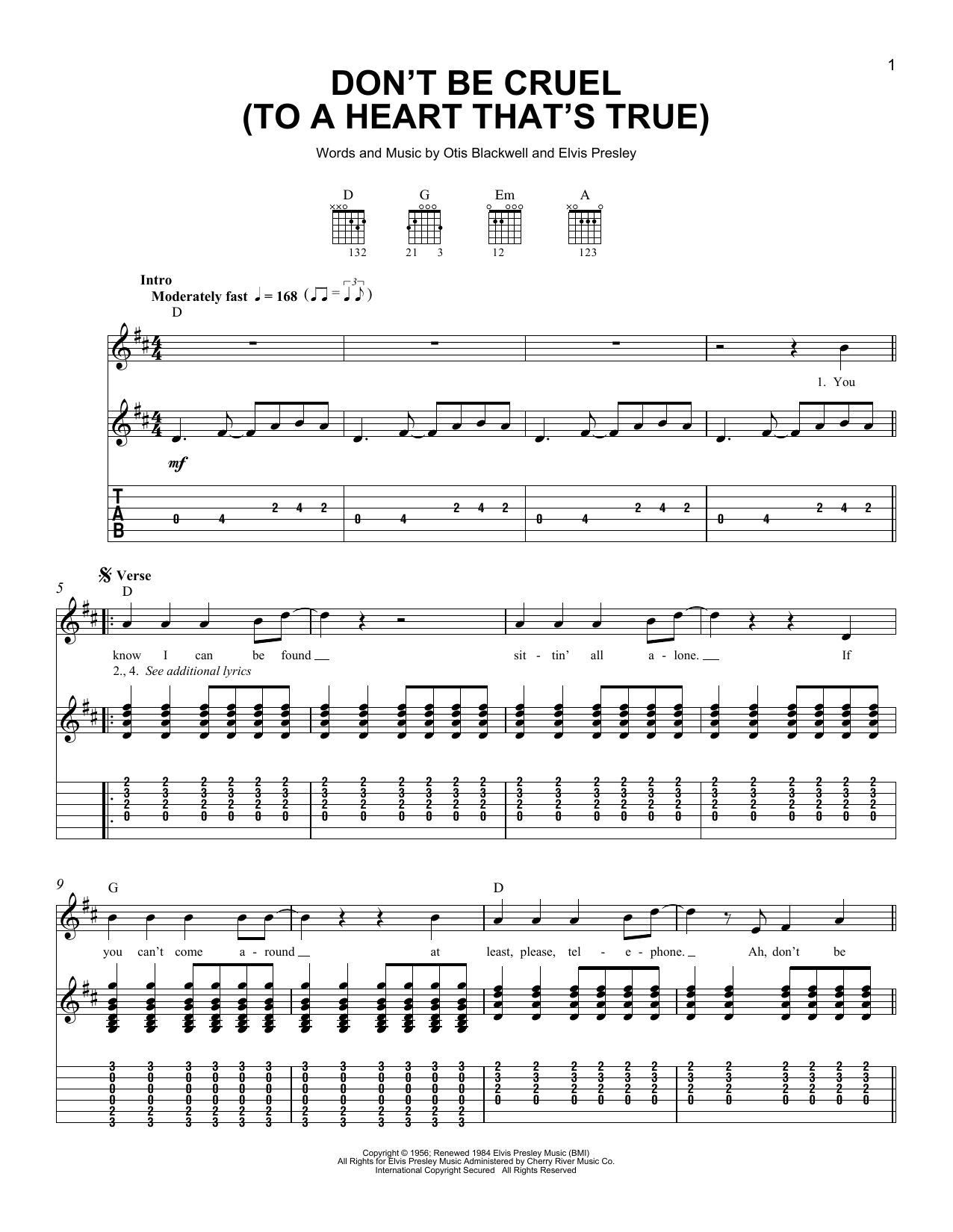 Don't Be Cruel (To A Heart That's True) (Easy Guitar Tab) von Elvis Presley