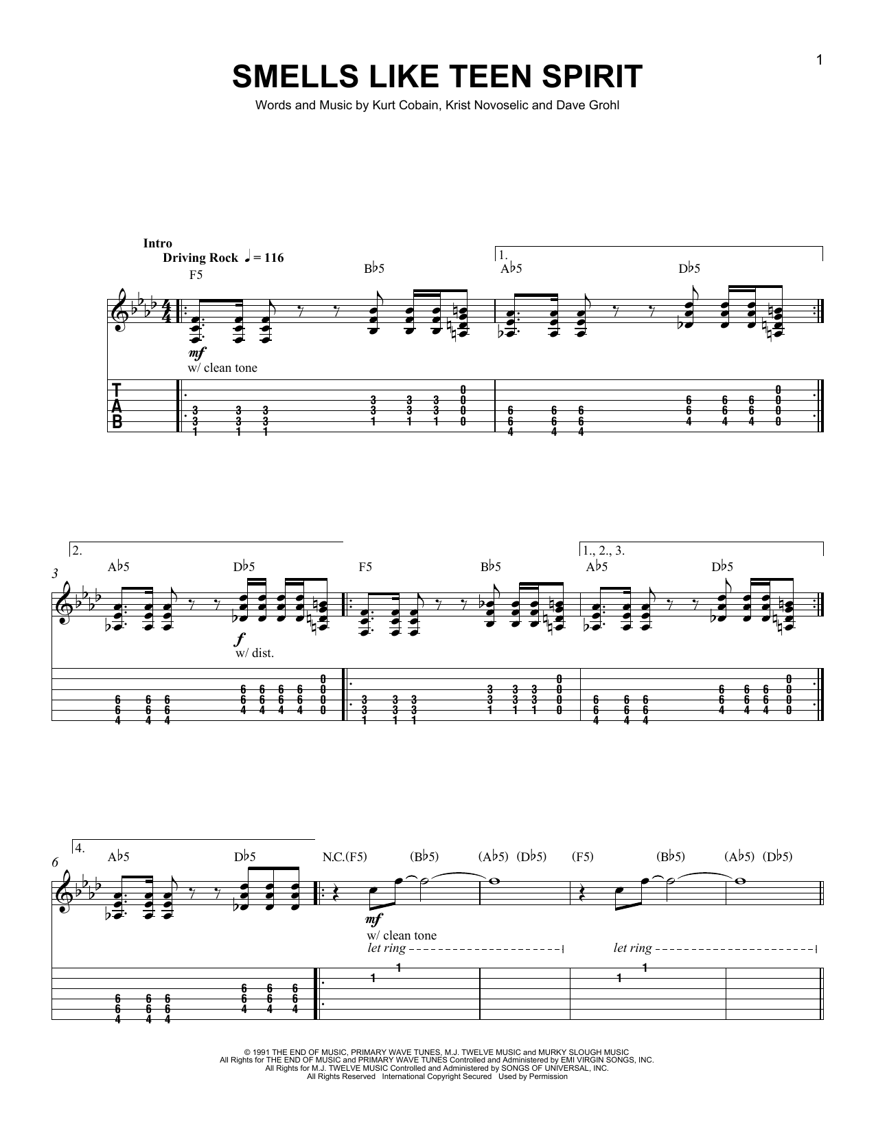 Smells Like Teen Spirit (Easy Guitar Tab) von Nirvana