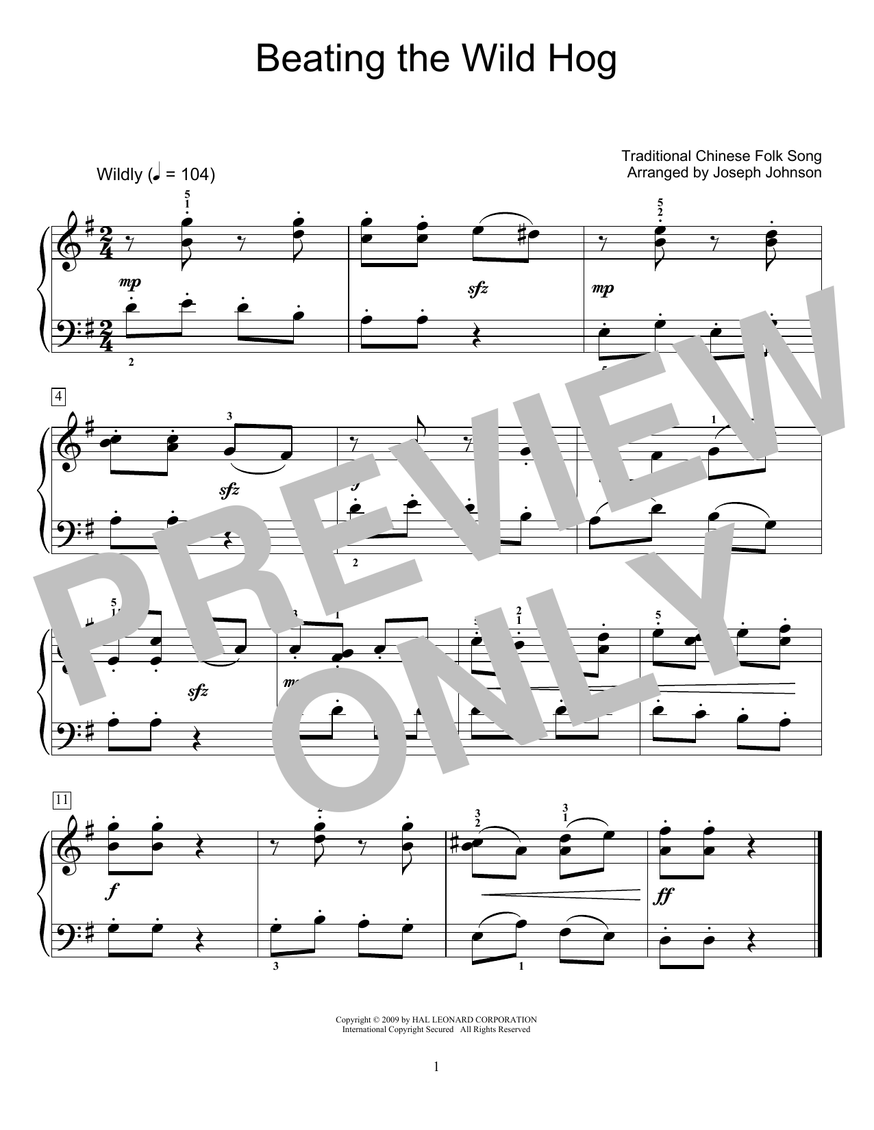 Beating The Wild Hog (arr. Joseph Johnson) (Educational Piano) von Traditional Chinese Folk Song