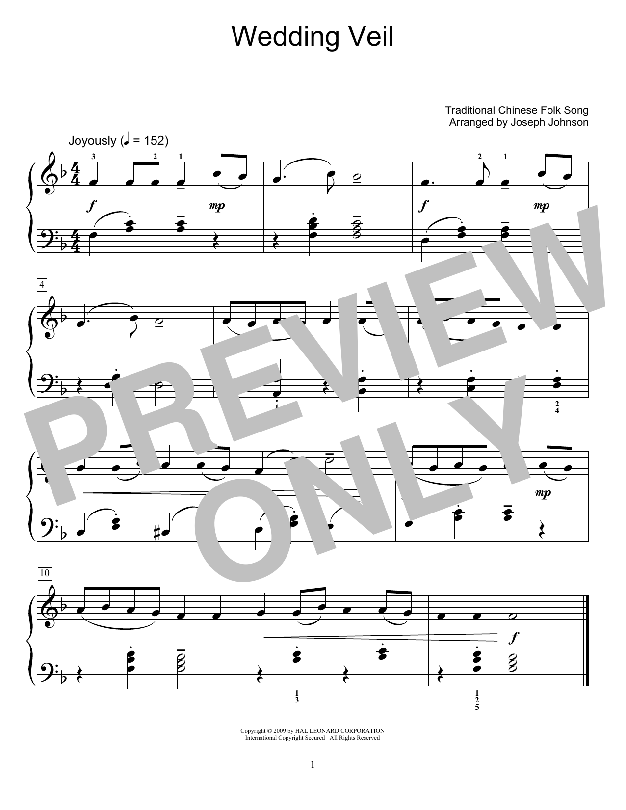 Wedding Veil (arr. Joseph Johnson) (Educational Piano) von Traditional Chinese Folk Song