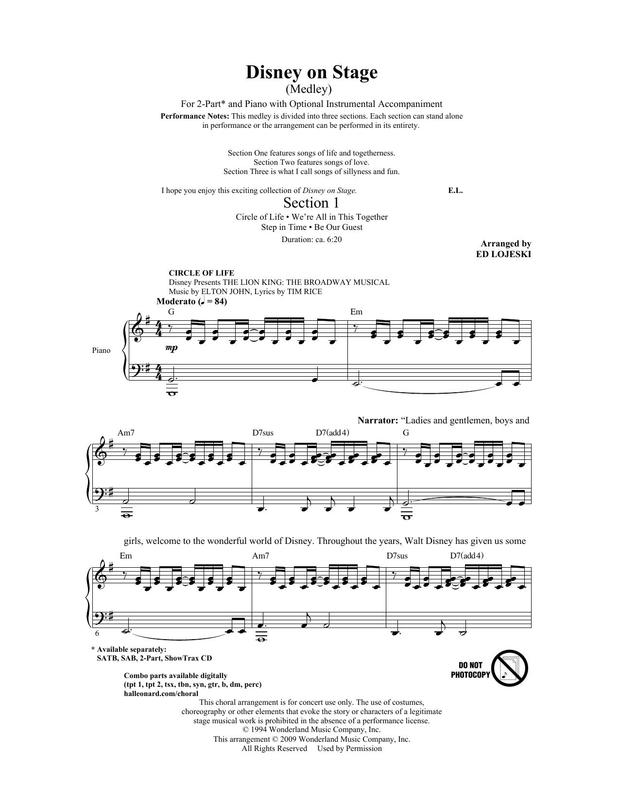 Disney On Stage (Medley) (2-Part Choir) von Ed Lojeski