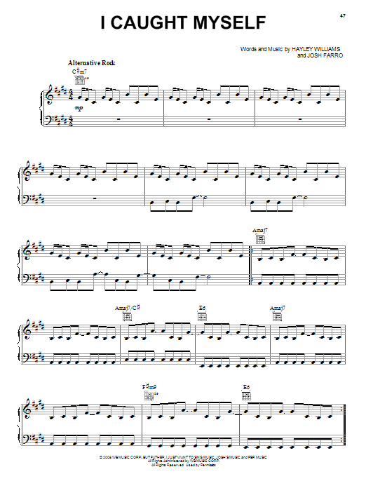 I Caught Myself (Piano, Vocal & Guitar Chords (Right-Hand Melody)) von Paramore