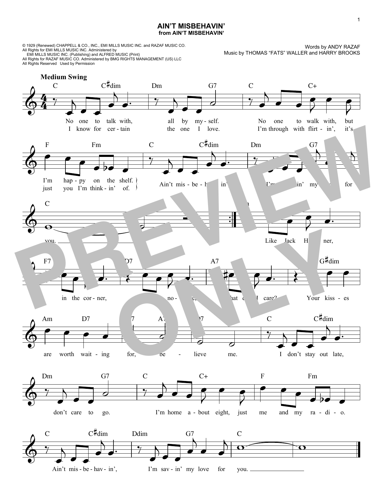 Ain't Misbehavin' (Lead Sheet / Fake Book) von Thomas 