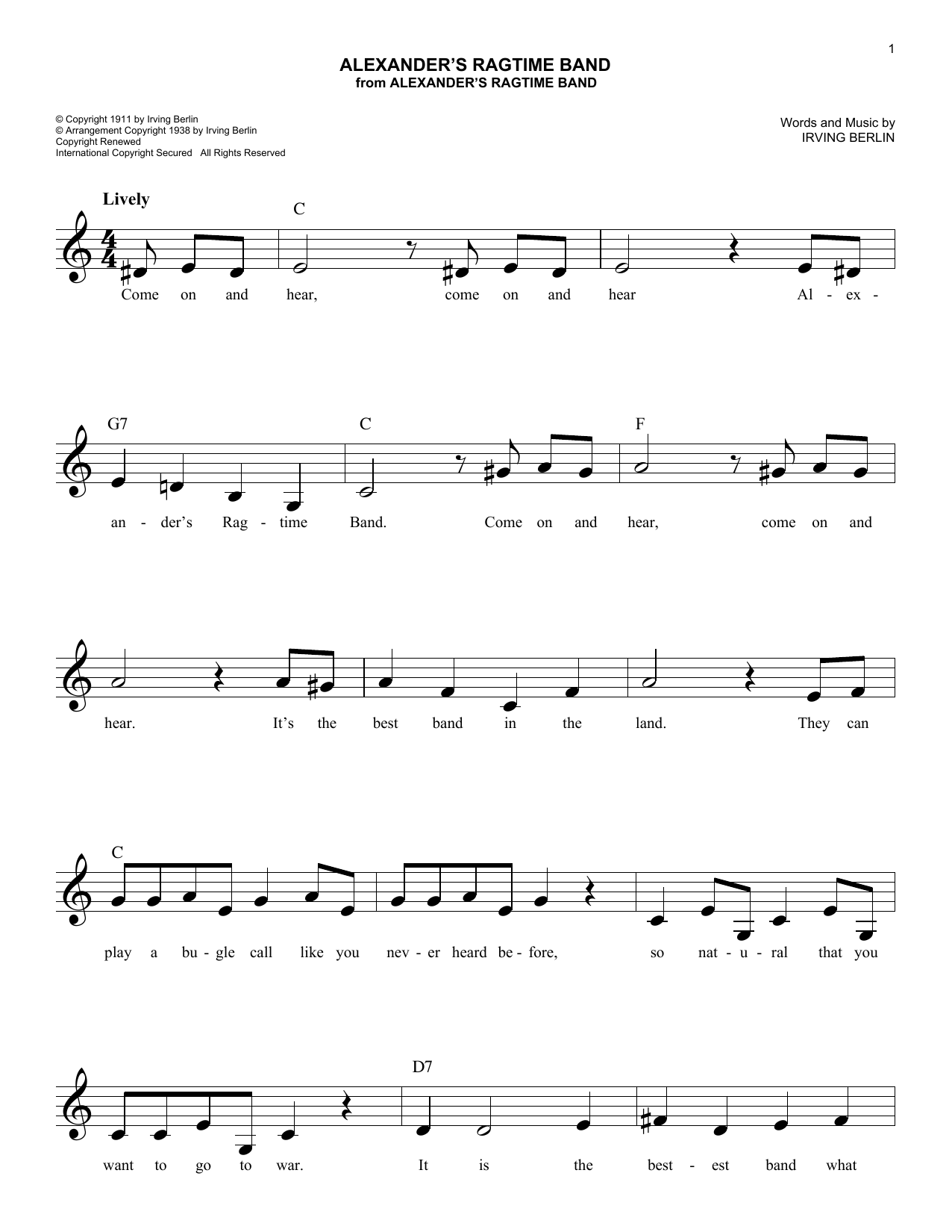 Alexander's Ragtime Band (Lead Sheet / Fake Book) von Irving Berlin