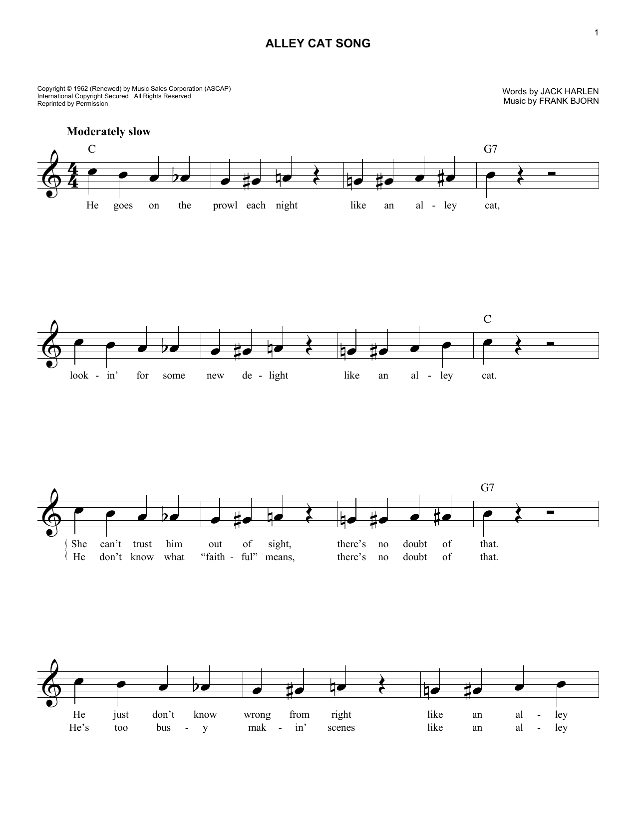 Alley Cat Song (Lead Sheet / Fake Book) von Frank Bjorn