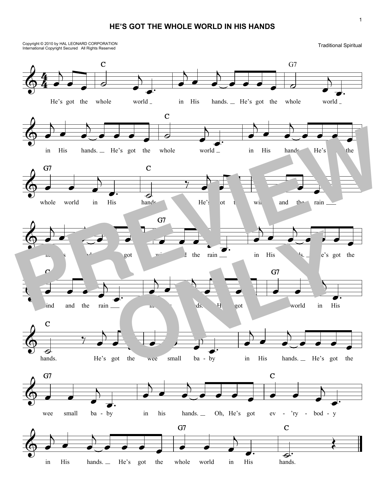 He's Got The Whole World In His Hands (Lead Sheet / Fake Book) von Traditional Spiritual