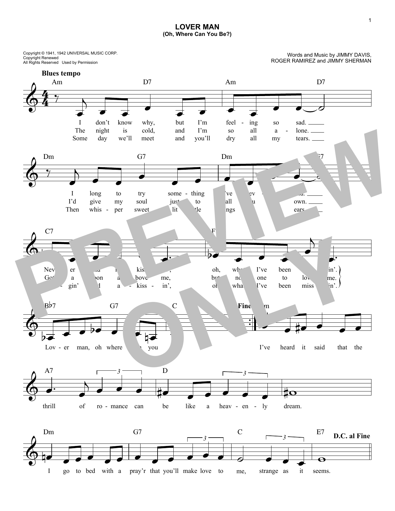Lover Man (Oh, Where Can You Be?) (Lead Sheet / Fake Book) von Billie Holiday