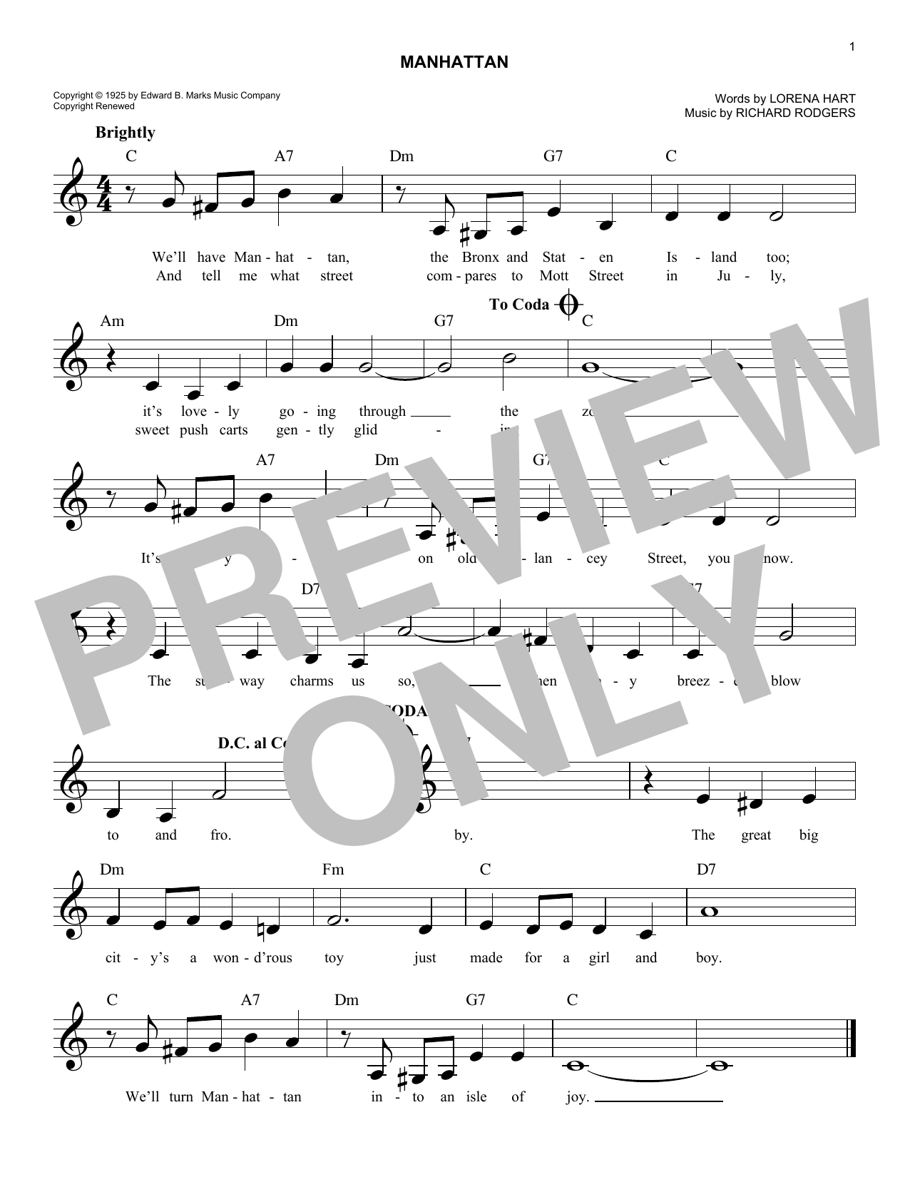 Manhattan (Lead Sheet / Fake Book) von Rodgers & Hart