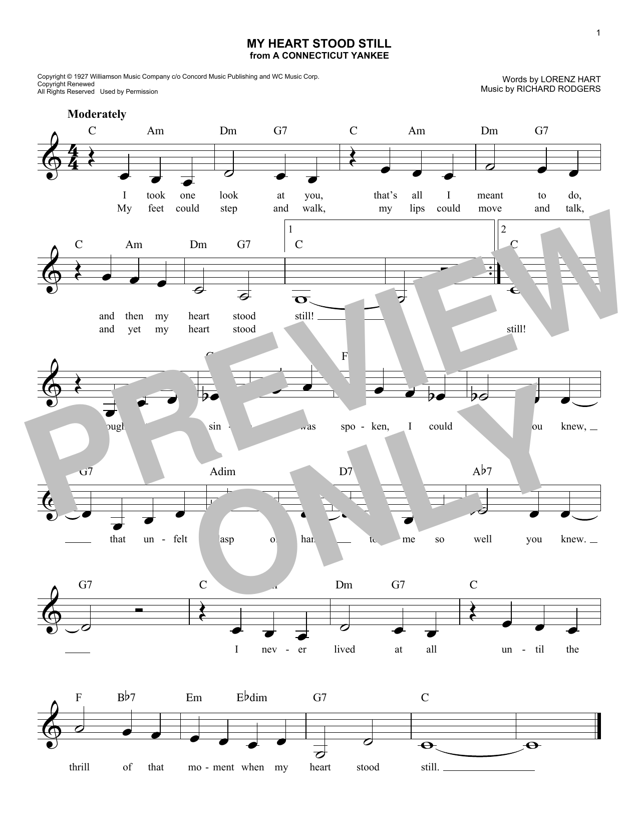 My Heart Stood Still (from A Connecticut Yankee) (Lead Sheet / Fake Book) von Rodgers & Hart