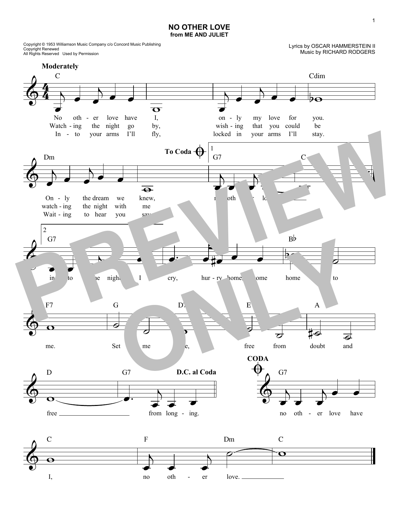 No Other Love (Lead Sheet / Fake Book) von Rodgers & Hammerstein