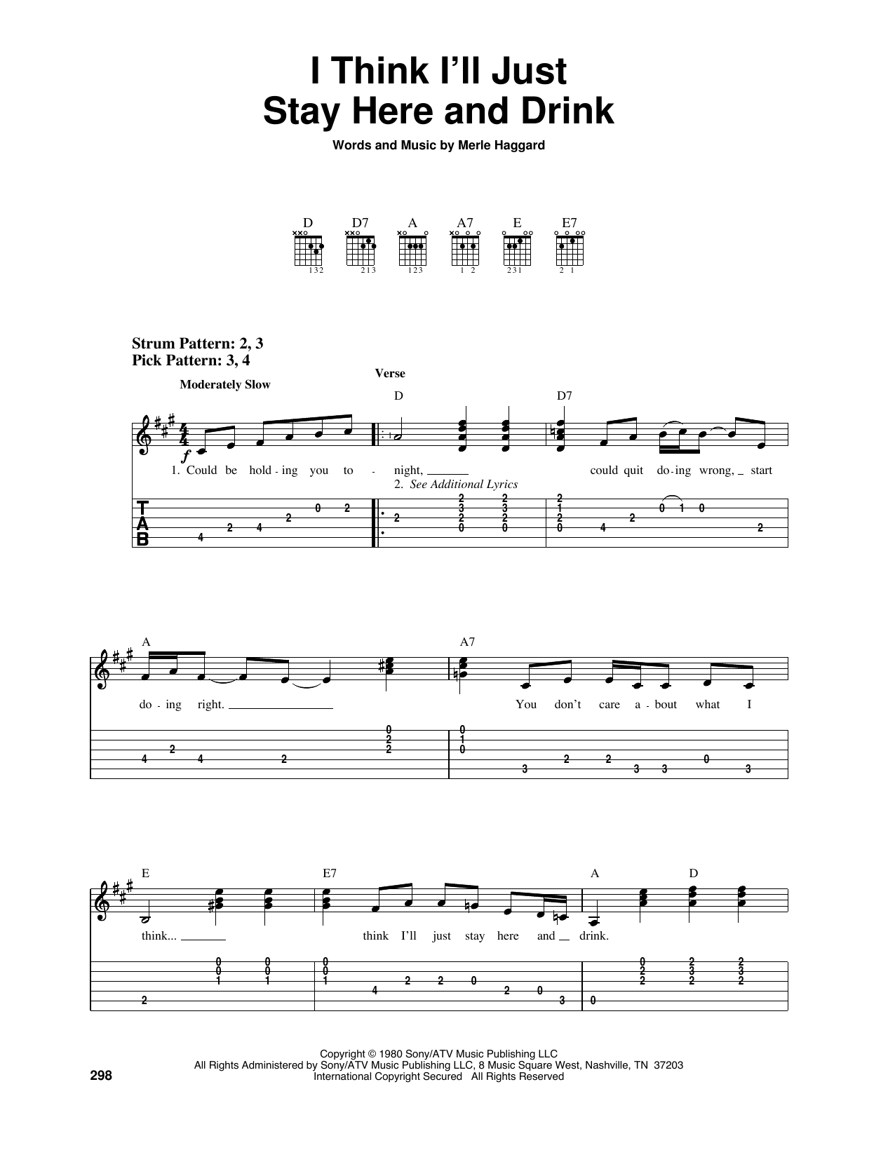 I Think I'll Just Stay Here And Drink (Easy Guitar Tab) von Merle Haggard