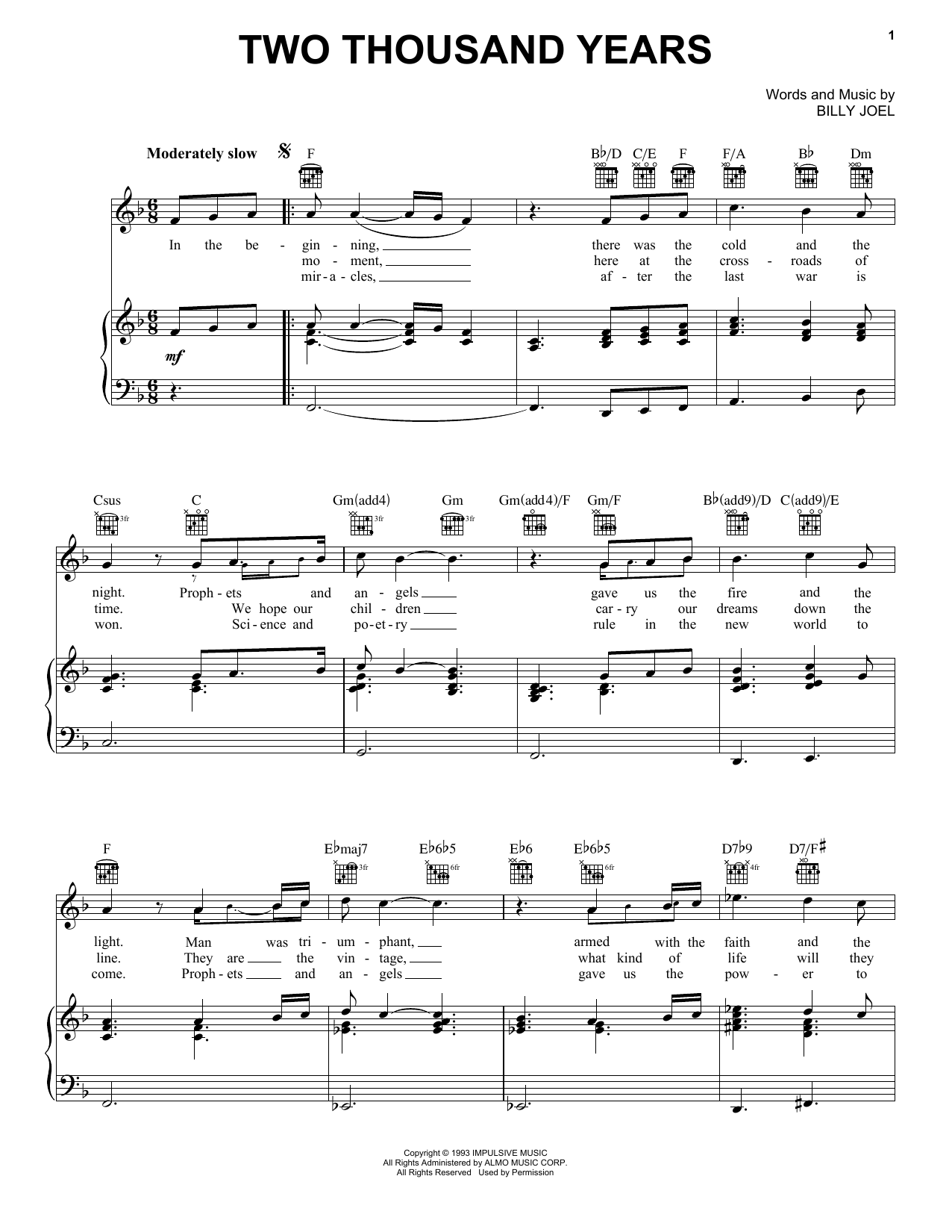 Two Thousand Years (Piano, Vocal & Guitar Chords (Right-Hand Melody)) von Billy Joel