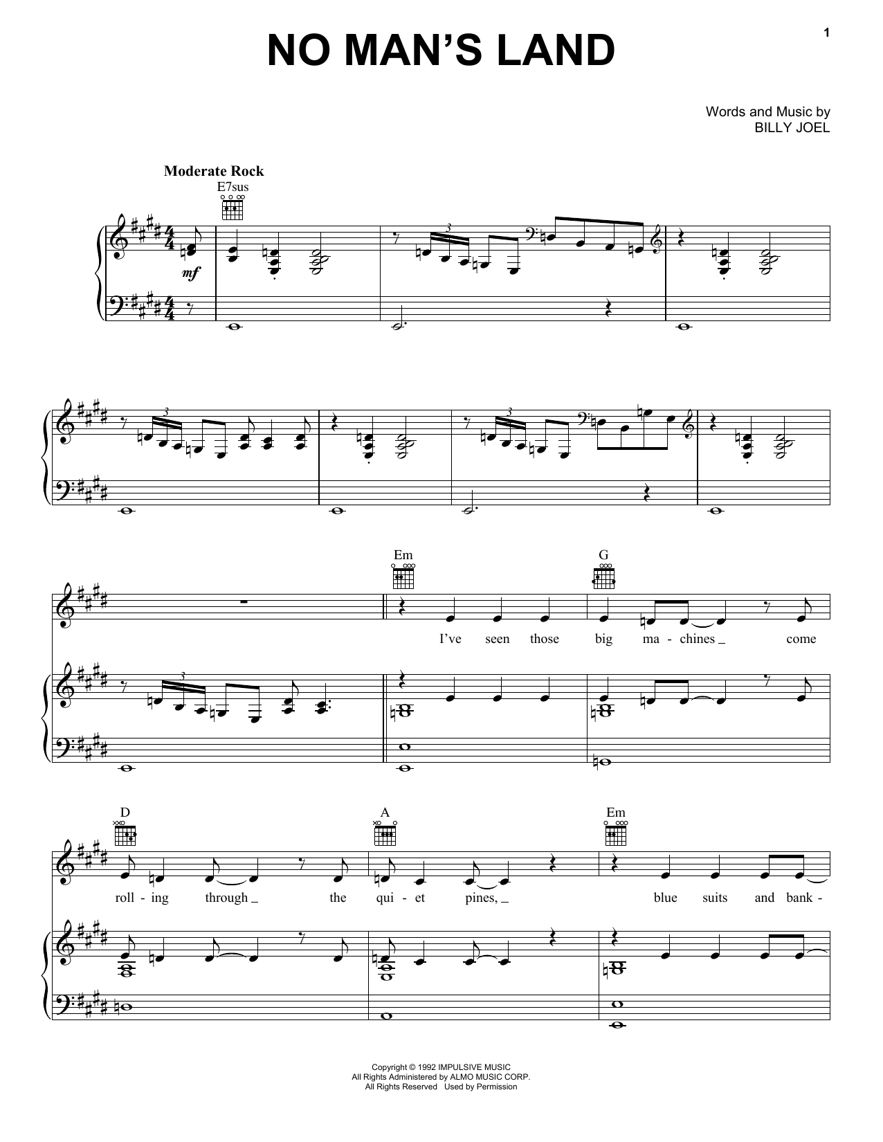 No Man's Land (Piano, Vocal & Guitar Chords (Right-Hand Melody)) von Billy Joel