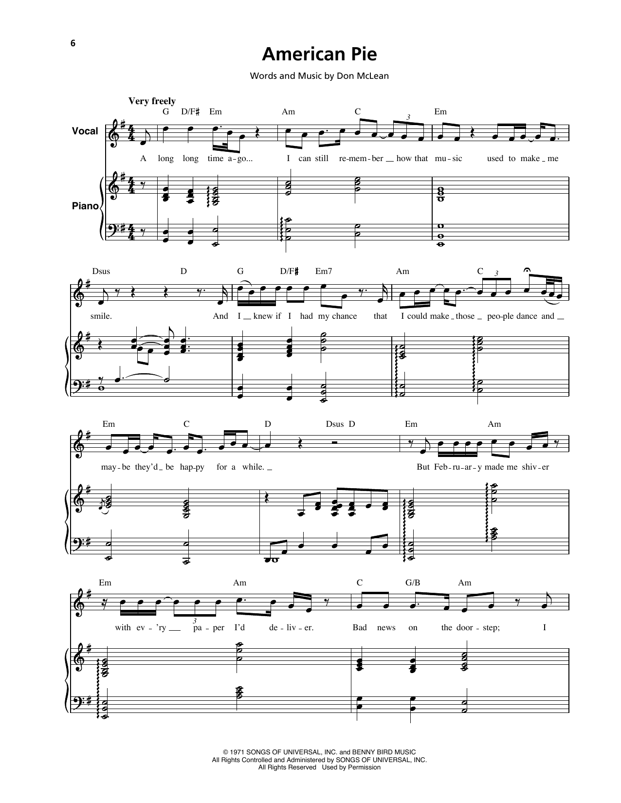 American Pie (Keyboard Transcription) von Don McLean