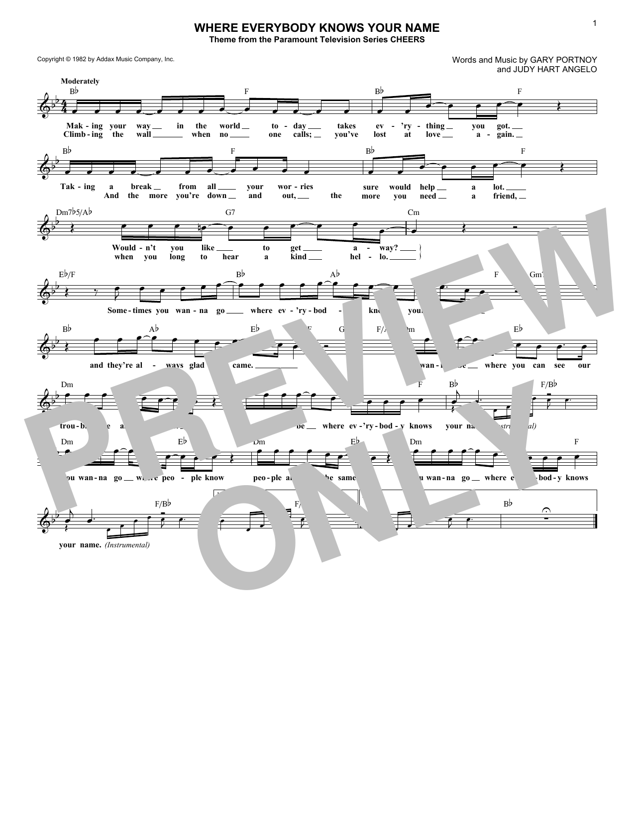Where Everybody Knows Your Name (Theme from Cheers) (Lead Sheet / Fake Book) von Gary Portnoy