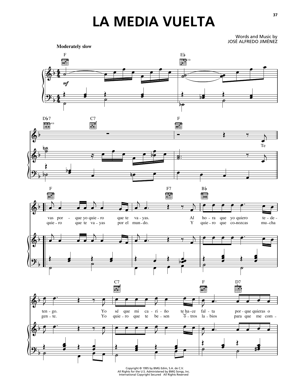 La Media Vuelta (Piano, Vocal & Guitar Chords (Right-Hand Melody)) von Jose Alfredo Jimenez