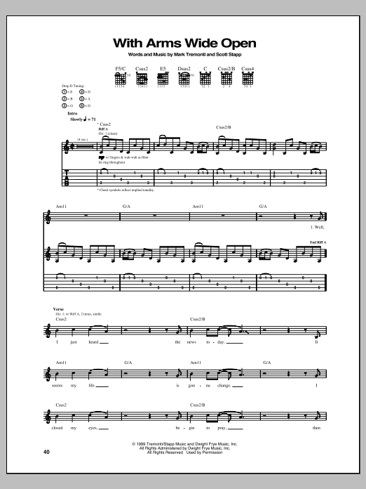 With Arms Wide Open (Guitar Tab) von Creed