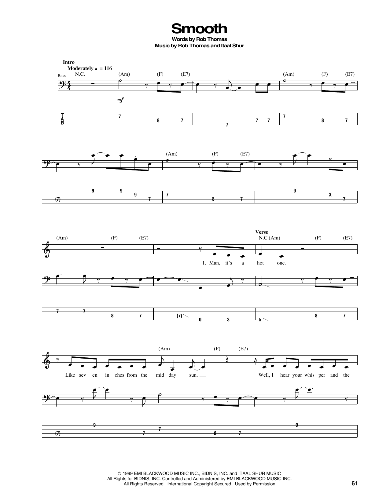 Smooth (Bass Guitar Tab) von Santana featuring Rob Thomas