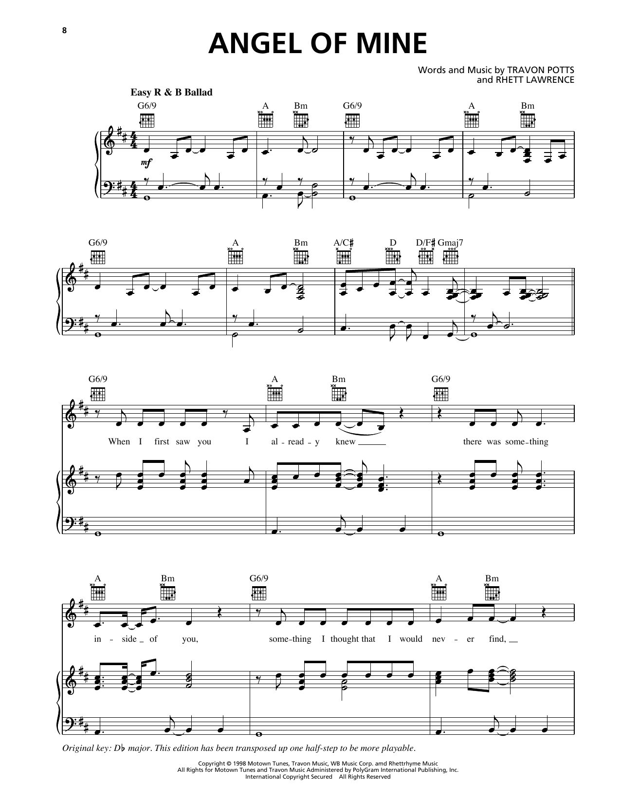 Angel Of Mine (Piano, Vocal & Guitar Chords (Right-Hand Melody)) von Monica