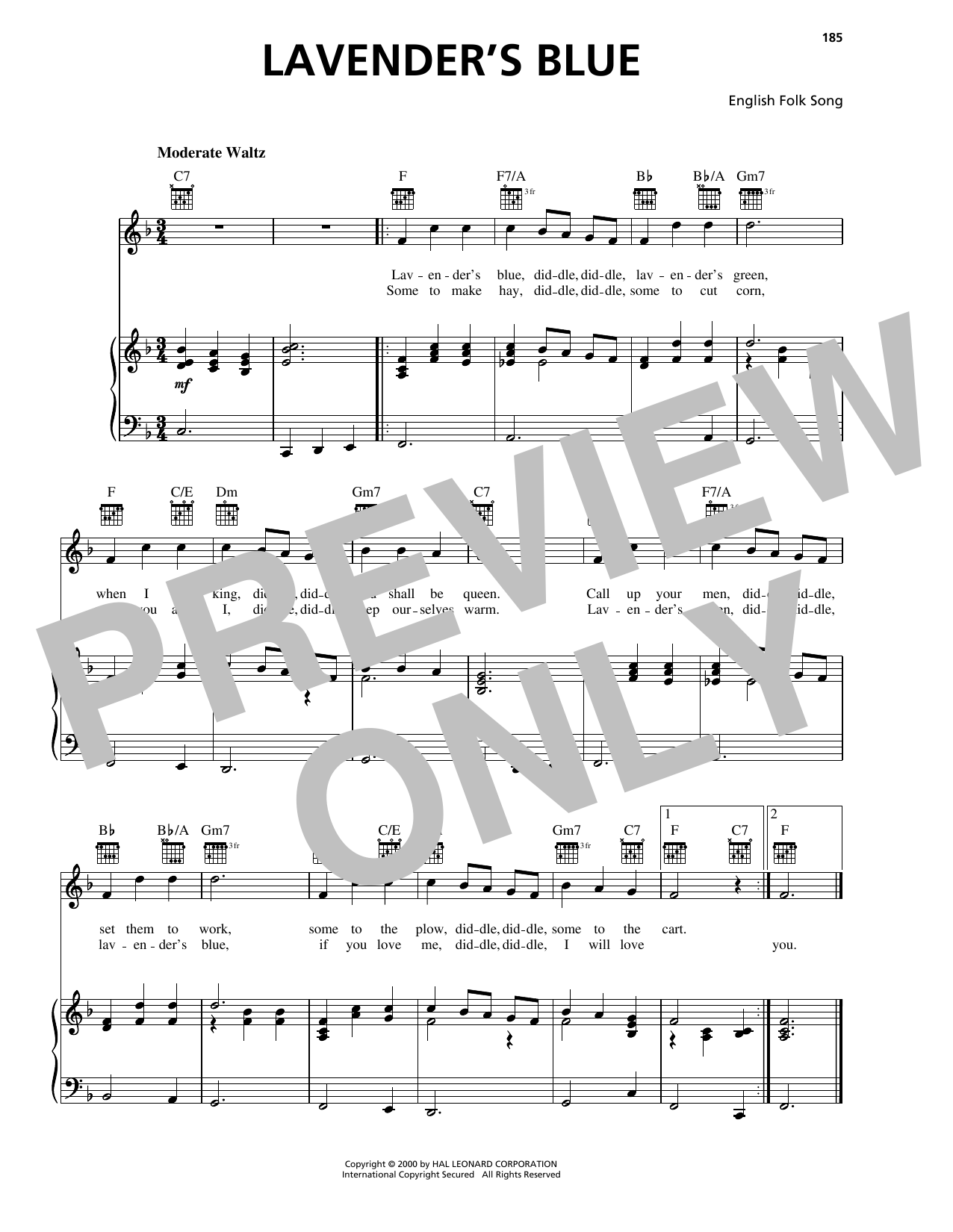 Lavender's Blue (Piano, Vocal & Guitar Chords (Right-Hand Melody)) von English Folk Song