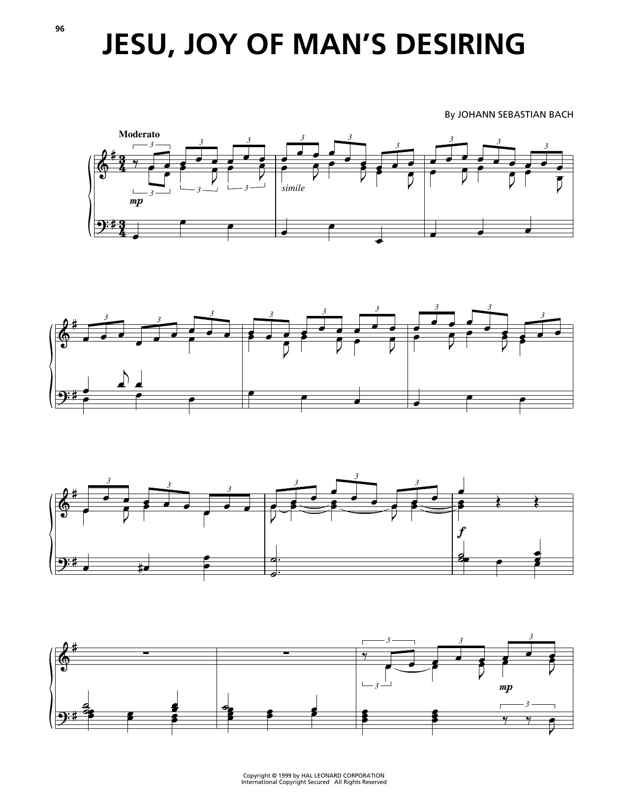 Jesu, Joy Of Man's Desiring (Piano Solo) von Johann Sebastian Bach