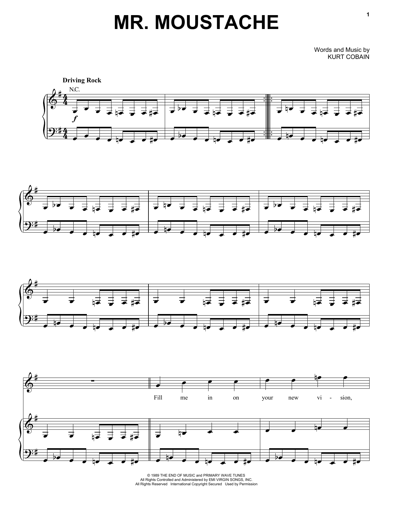 Mr. Moustache (Piano, Vocal & Guitar Chords (Right-Hand Melody)) von Nirvana