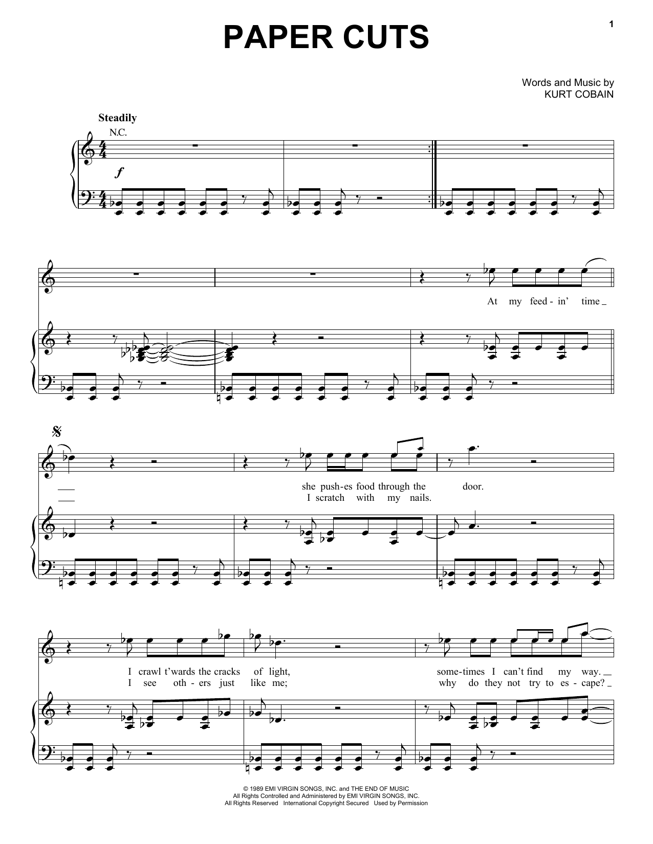 Paper Cuts (Piano, Vocal & Guitar Chords (Right-Hand Melody)) von Nirvana